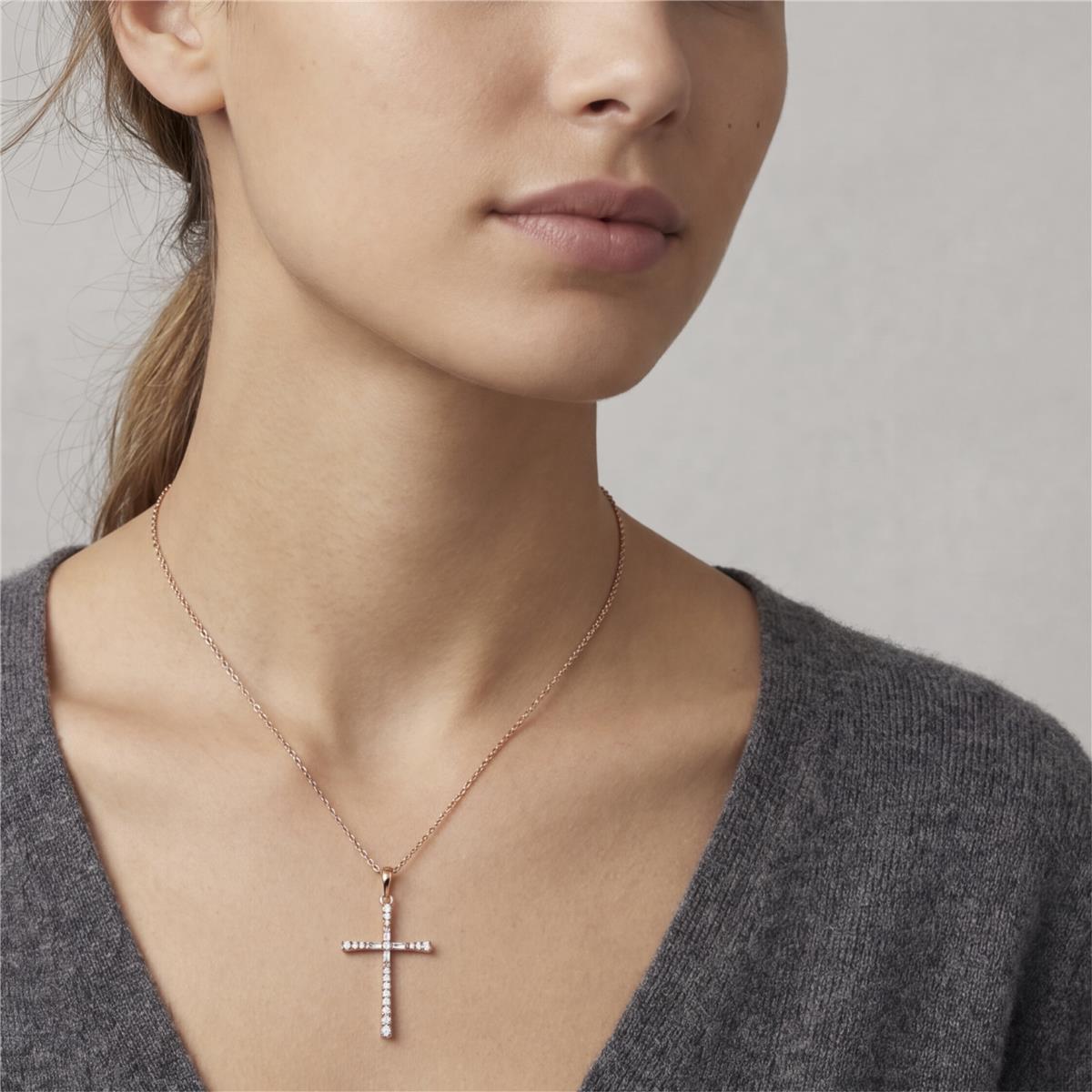 Collana in lega di metallo e zircone brillante con finitura in oro rosa 18k - Croce