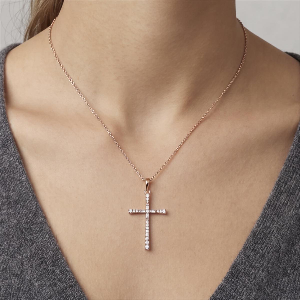 Collana in lega di metallo e zircone brillante con finitura in oro rosa 18k - Croce