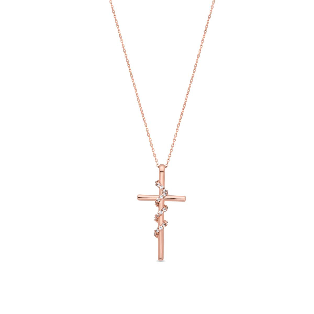 Collana in lega di metallo e zircone brillante con finitura in oro rosa 18k - Croce