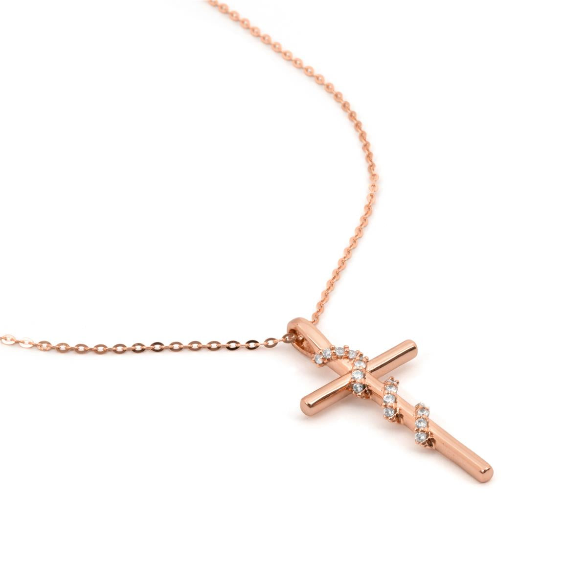 Collana in lega di metallo e zircone brillante con finitura in oro rosa 18k - Croce