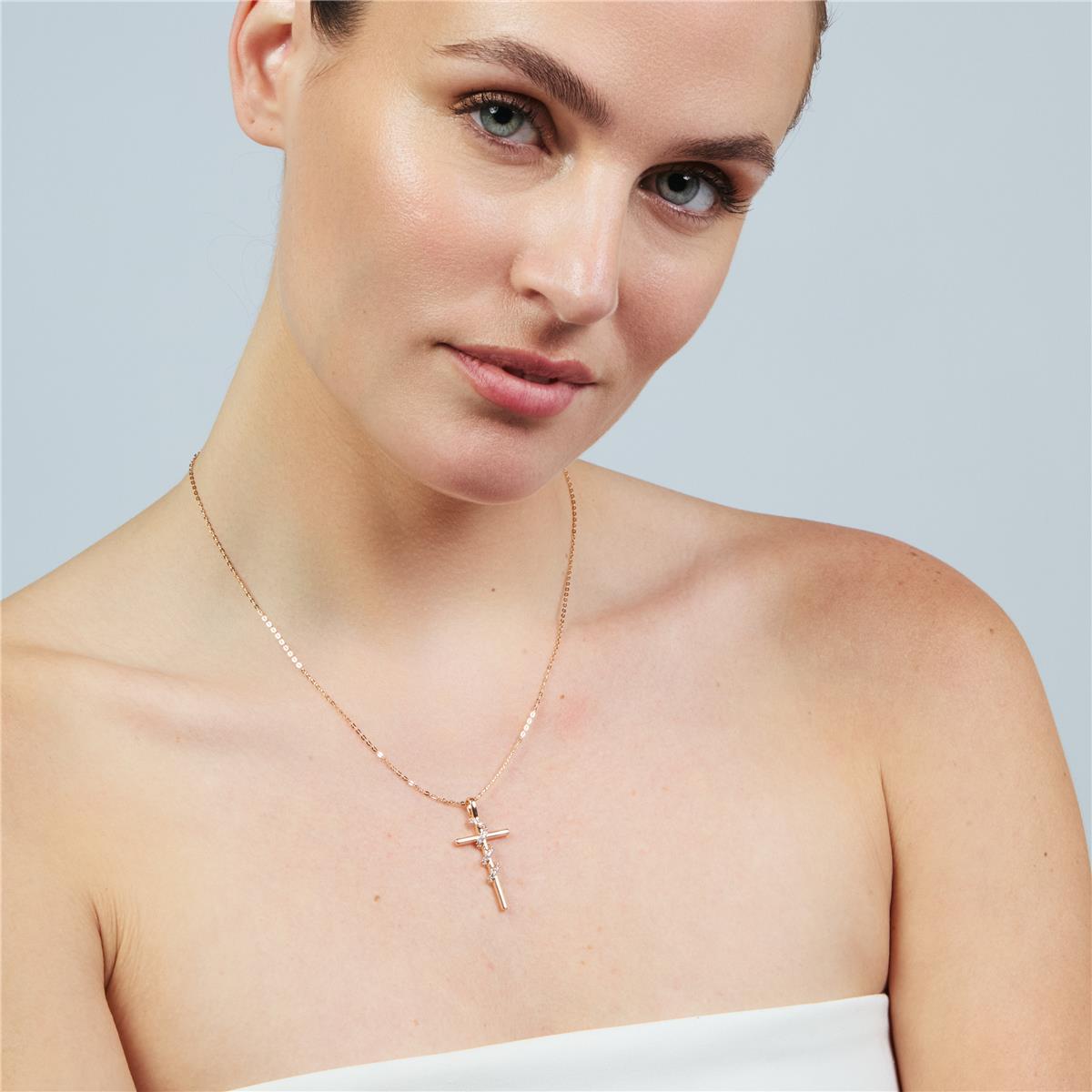 Collana in lega di metallo e zircone brillante con finitura in oro rosa 18k - Croce