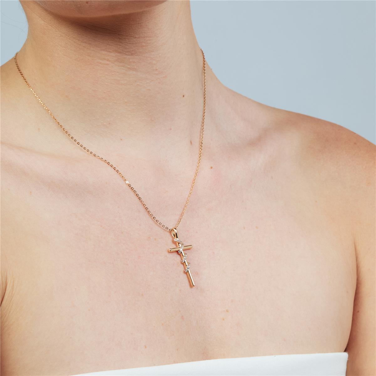 Collana in lega di metallo e zircone brillante con finitura in oro rosa 18k - Croce