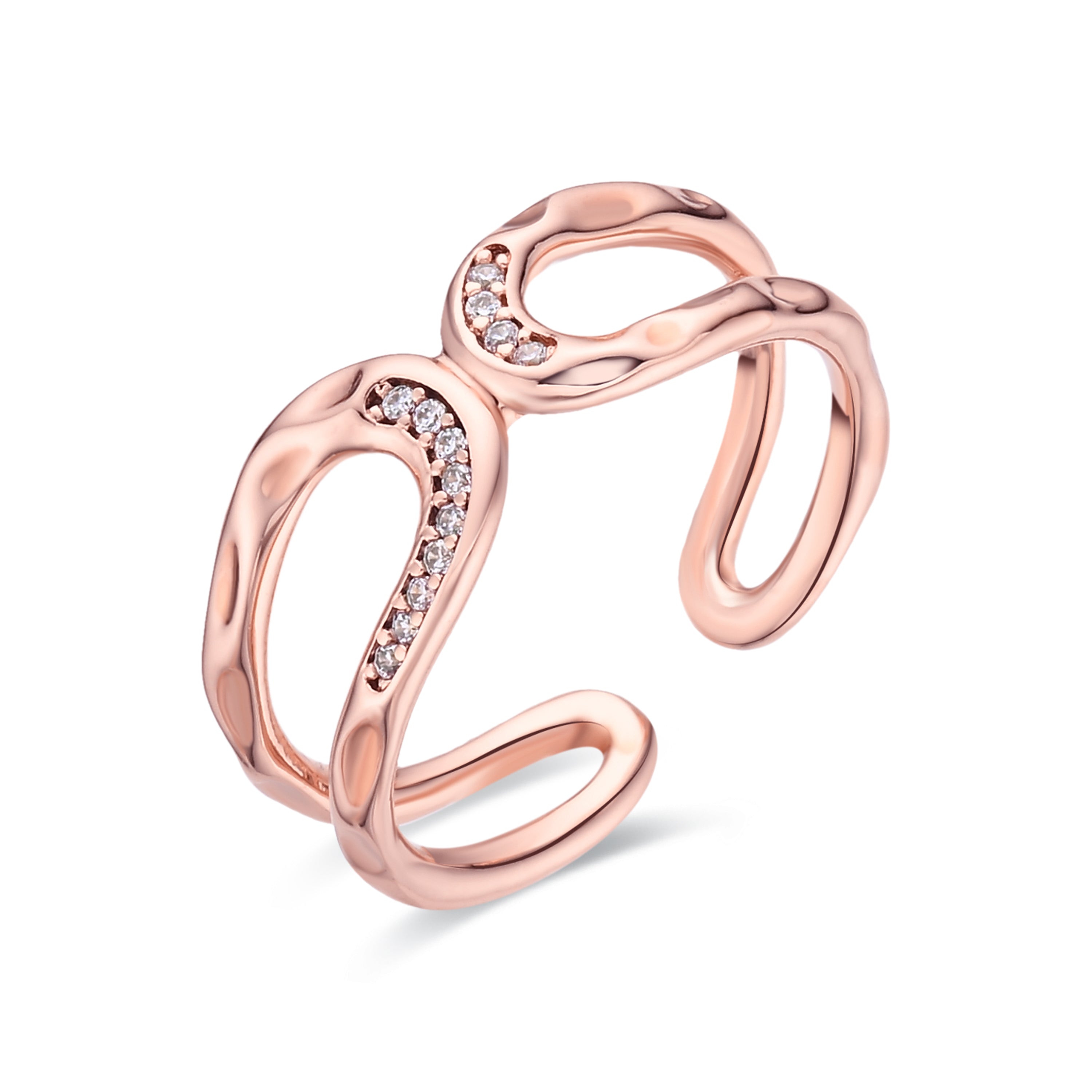 Anello con zircone brillante finitura in oro rosa 18k - Resim