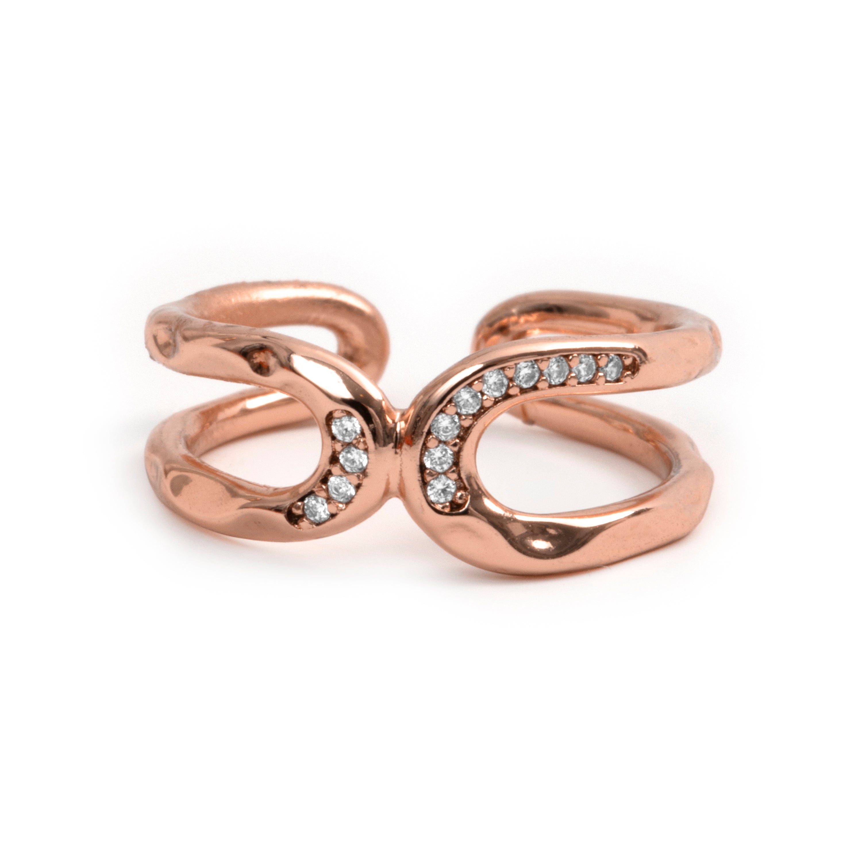 Glänzender Zirkonring mit 18-karätiger Roségoldfassung - Resim