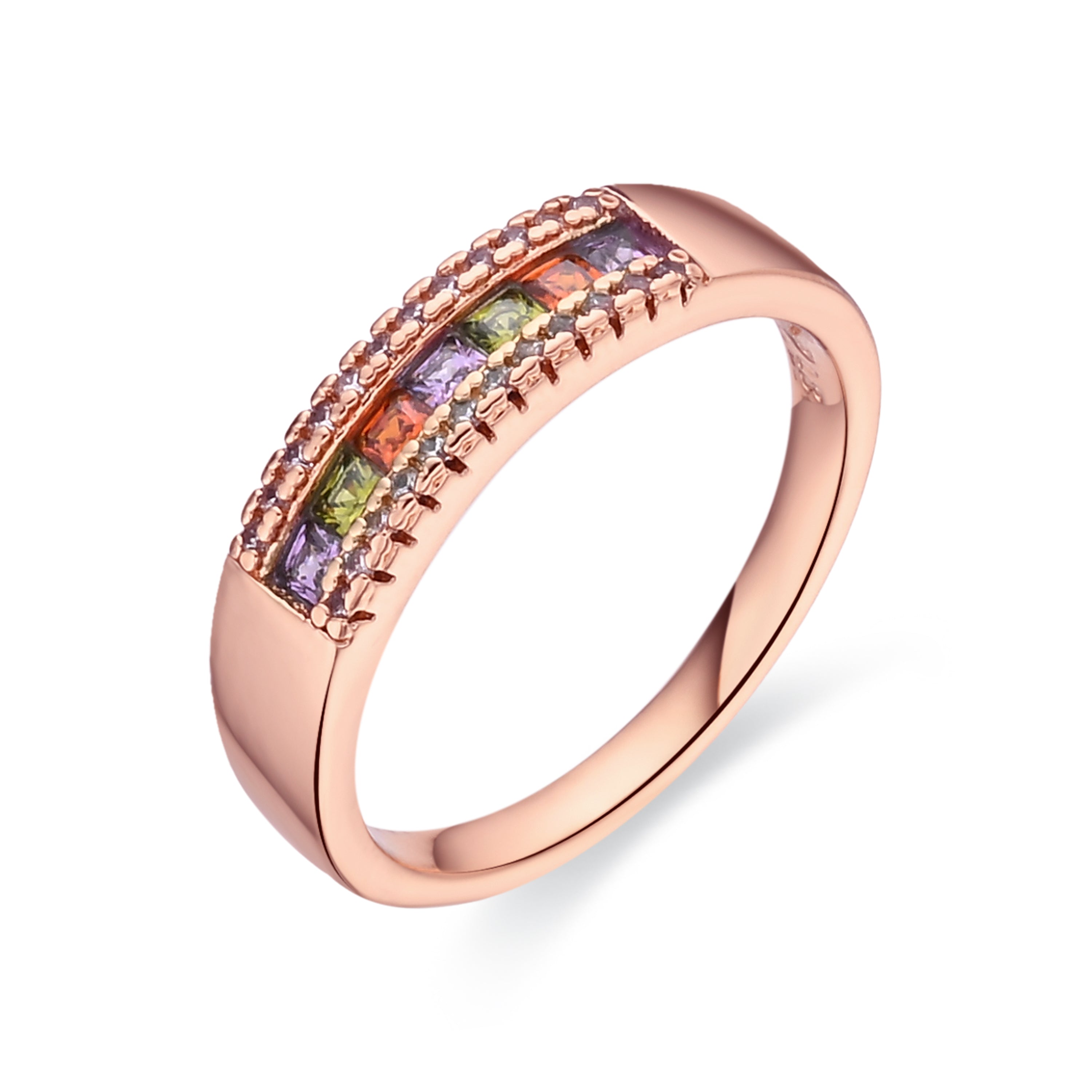 Bague en zircon multicolore finition or rose 18 carats - Saikpo