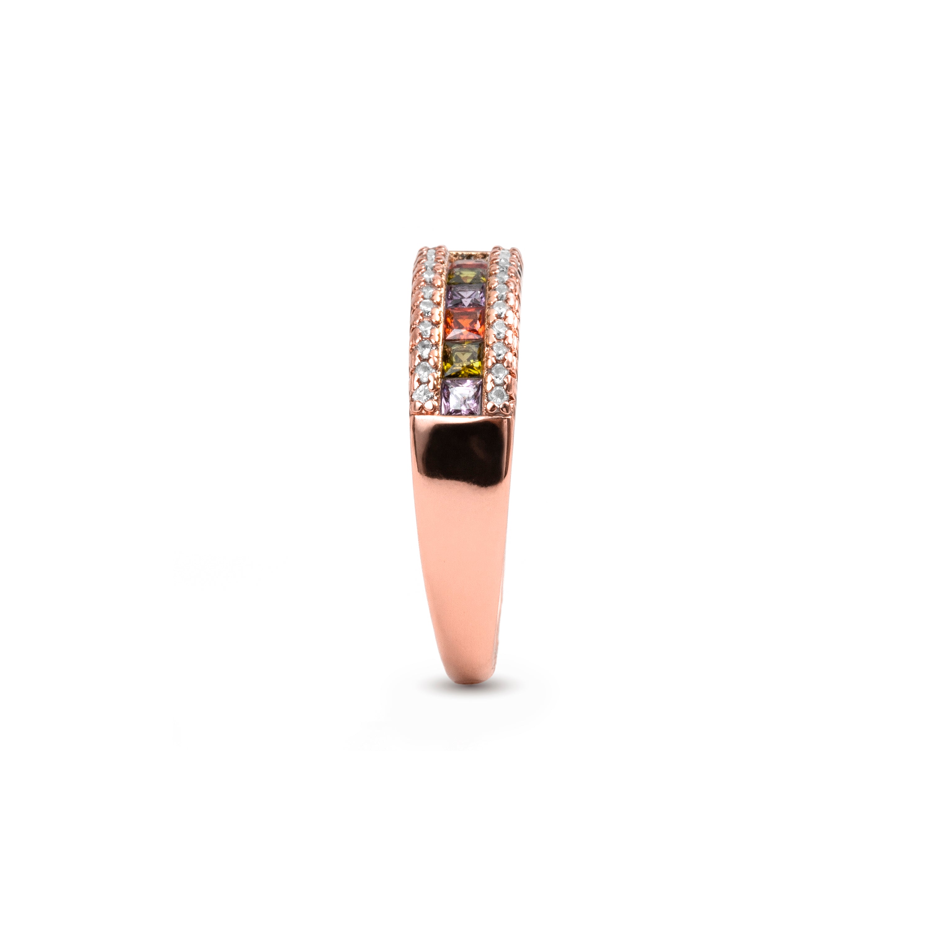 Multicolored Zirconia Ring with 18k Rose Gold Finish - Saikpo