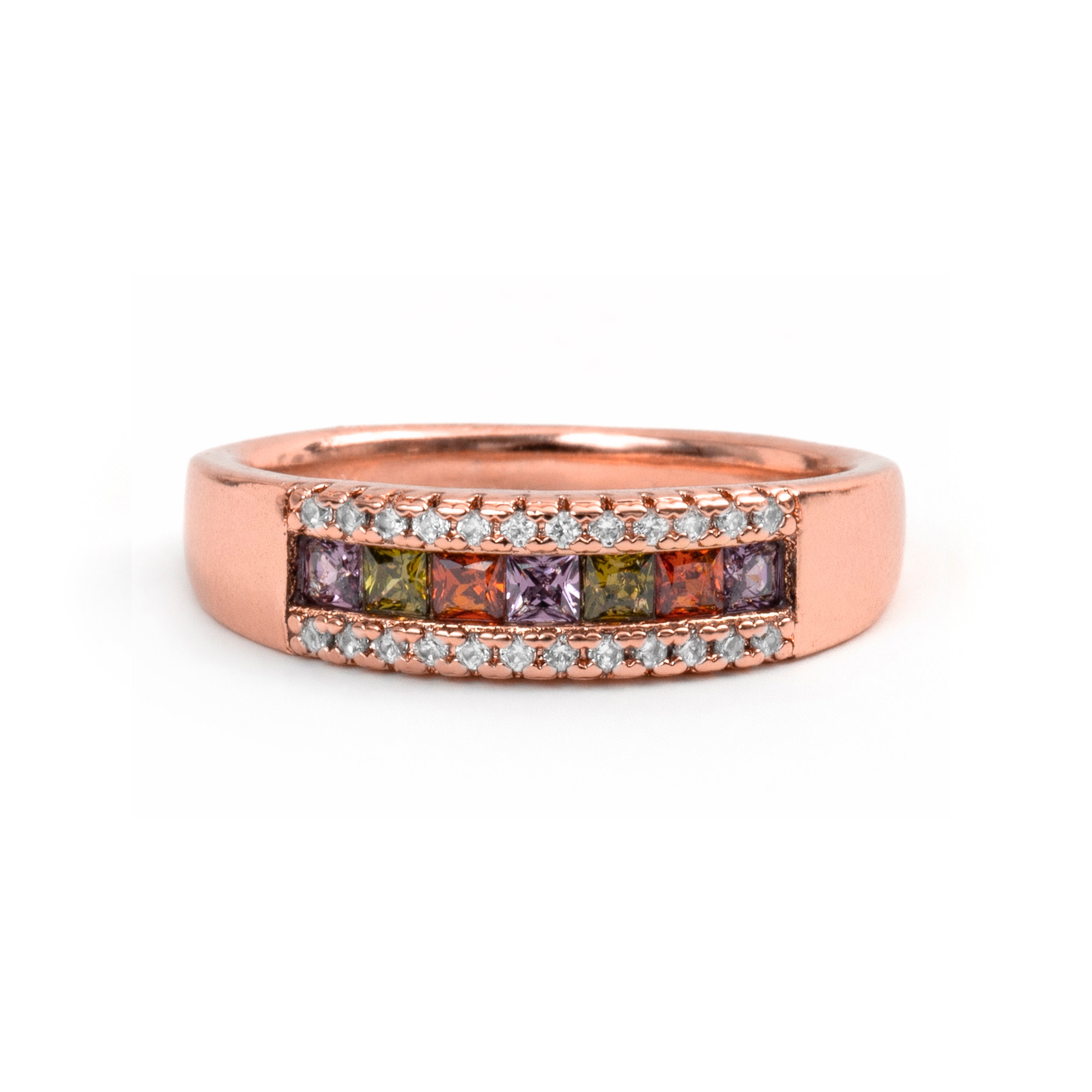 Multicolored Zirconia Ring with 18k Rose Gold Finish - Saikpo