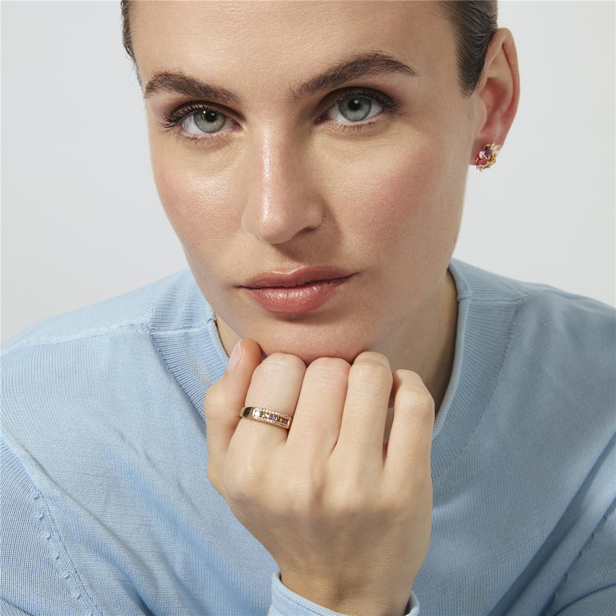 Anel de zircónia multicolor com acabamento em ouro rosa de 18k - Saikpo