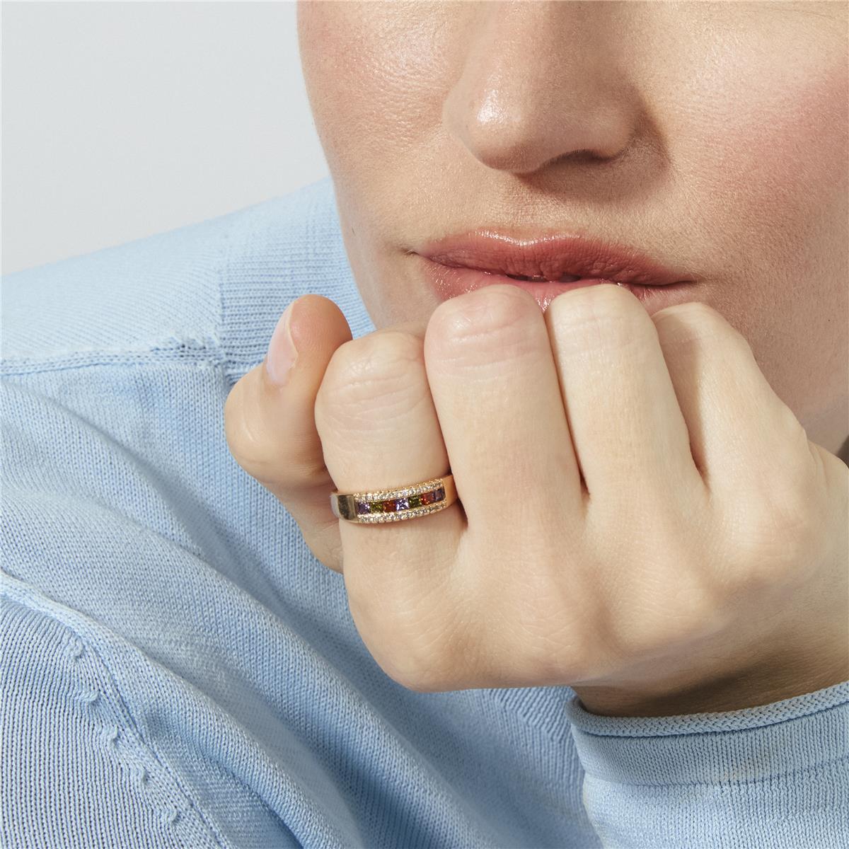 Multicolored Zirconia Ring with 18k Rose Gold Finish - Saikpo