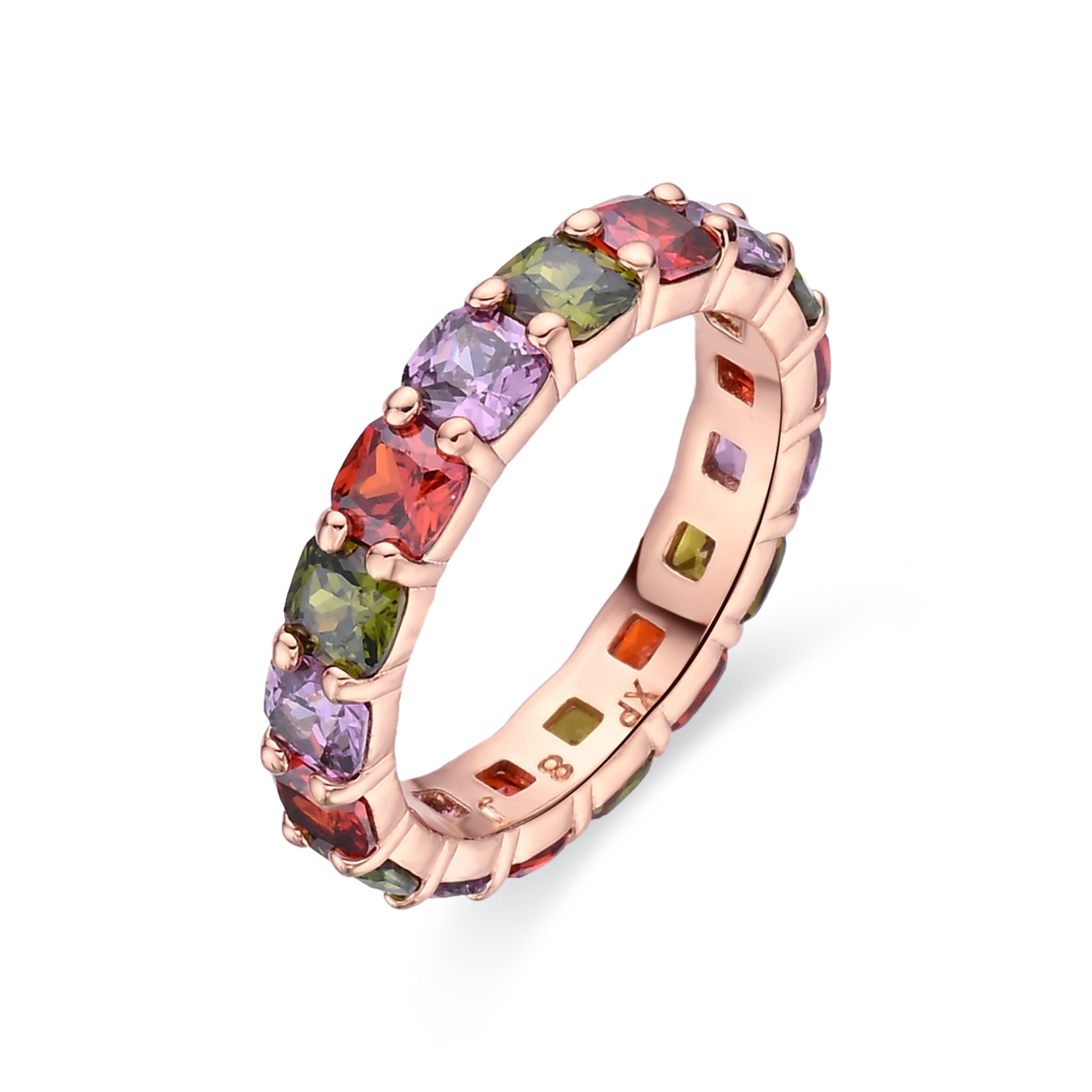Anel de zircónia multicolor com acabamento em ouro rosa de 18k - Lanbyu