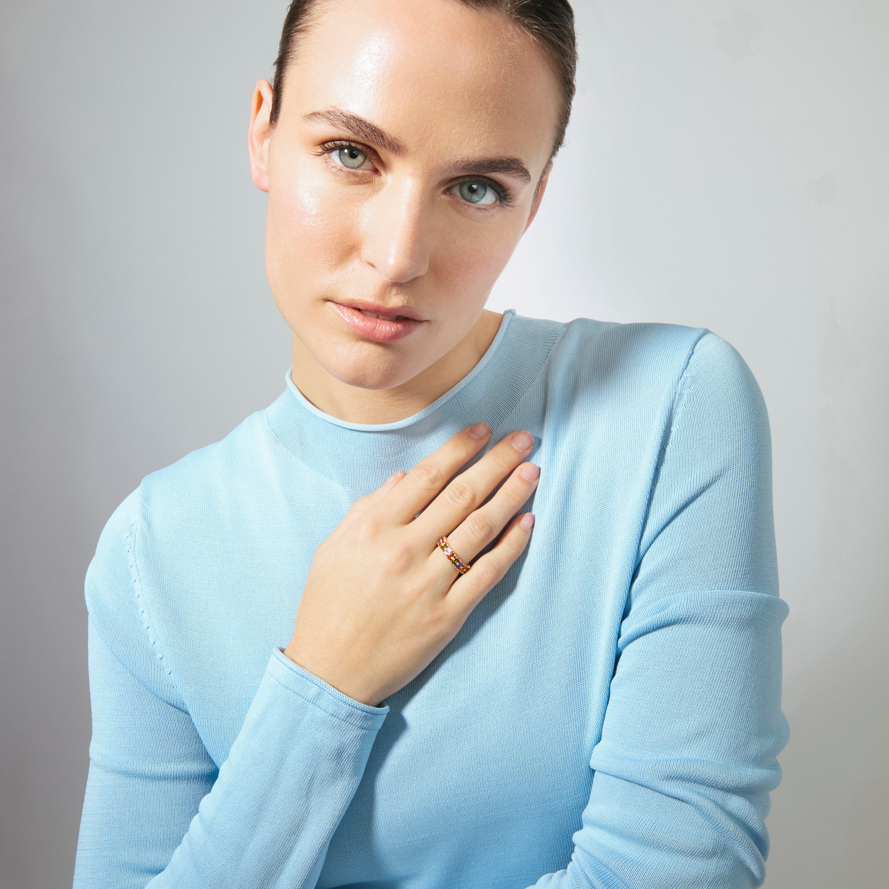 Bague en zircon multicolore finition or rose 18 carats - Lanbyu