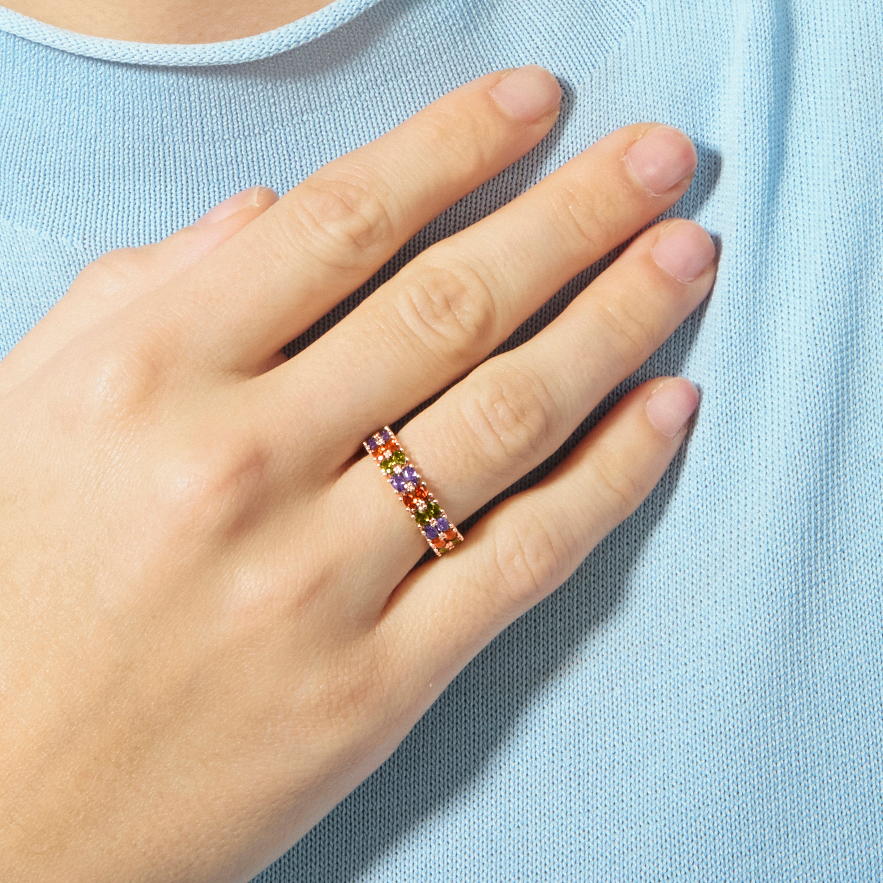 Bague en zircon multicolore finition or rose 18 carats - Lanbyu