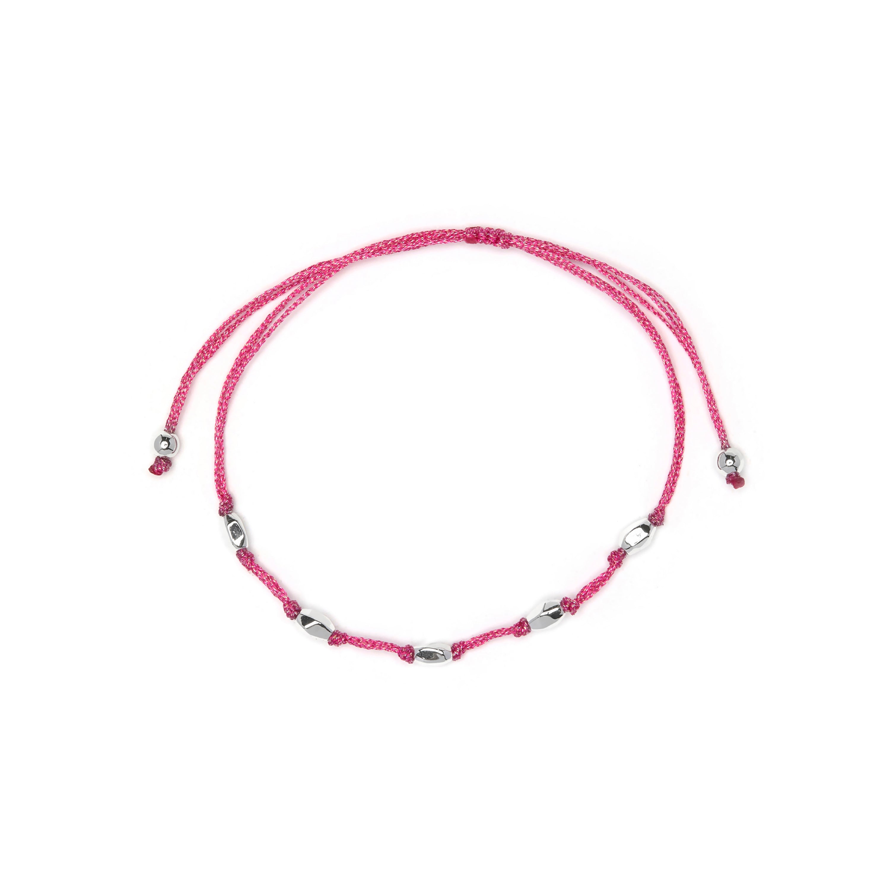 Pulsera de Algodon Rosa acabado en Plata de Ley 925 - Buawe