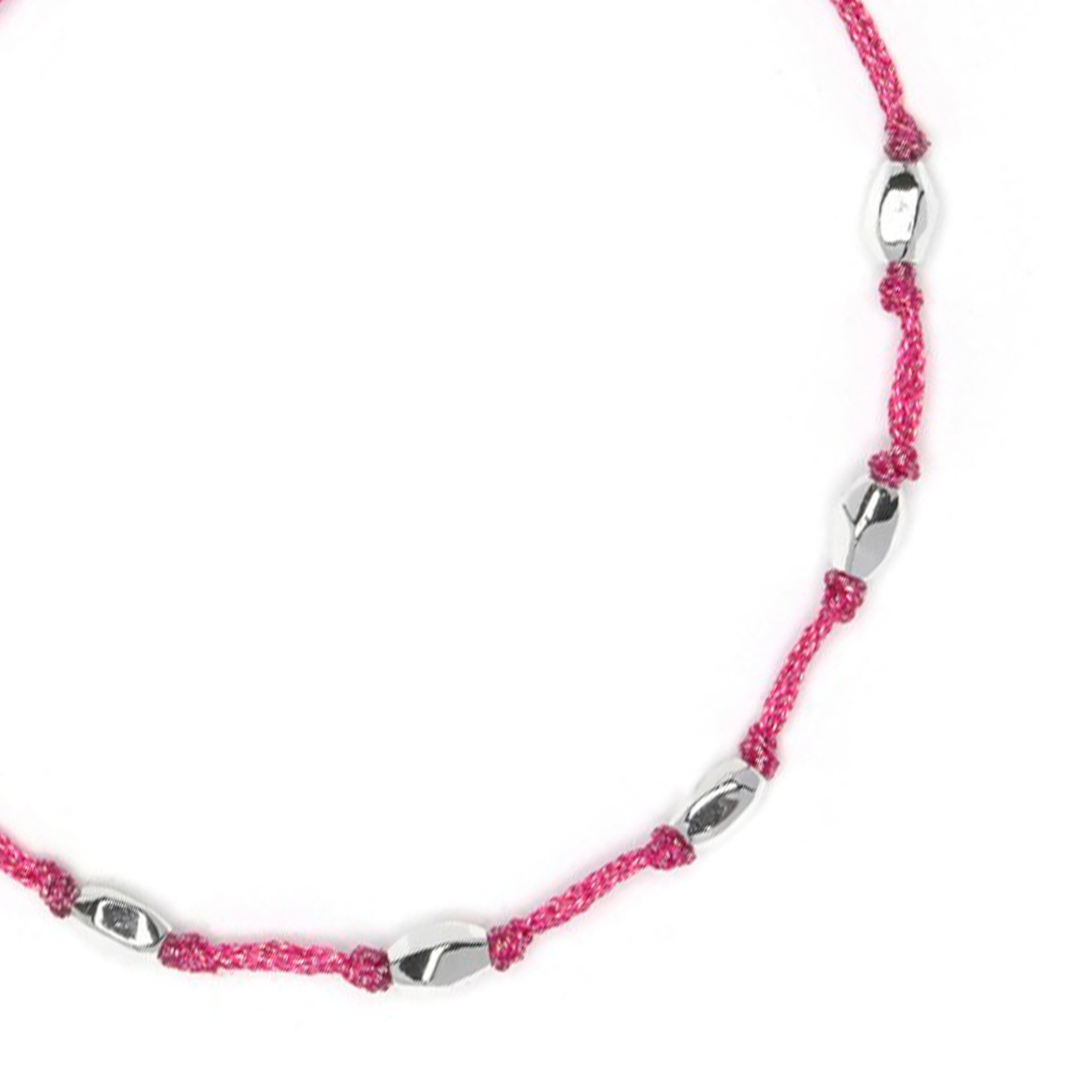 Pulsera de Algodon Rosa acabado en Plata de Ley 925 - Buawe