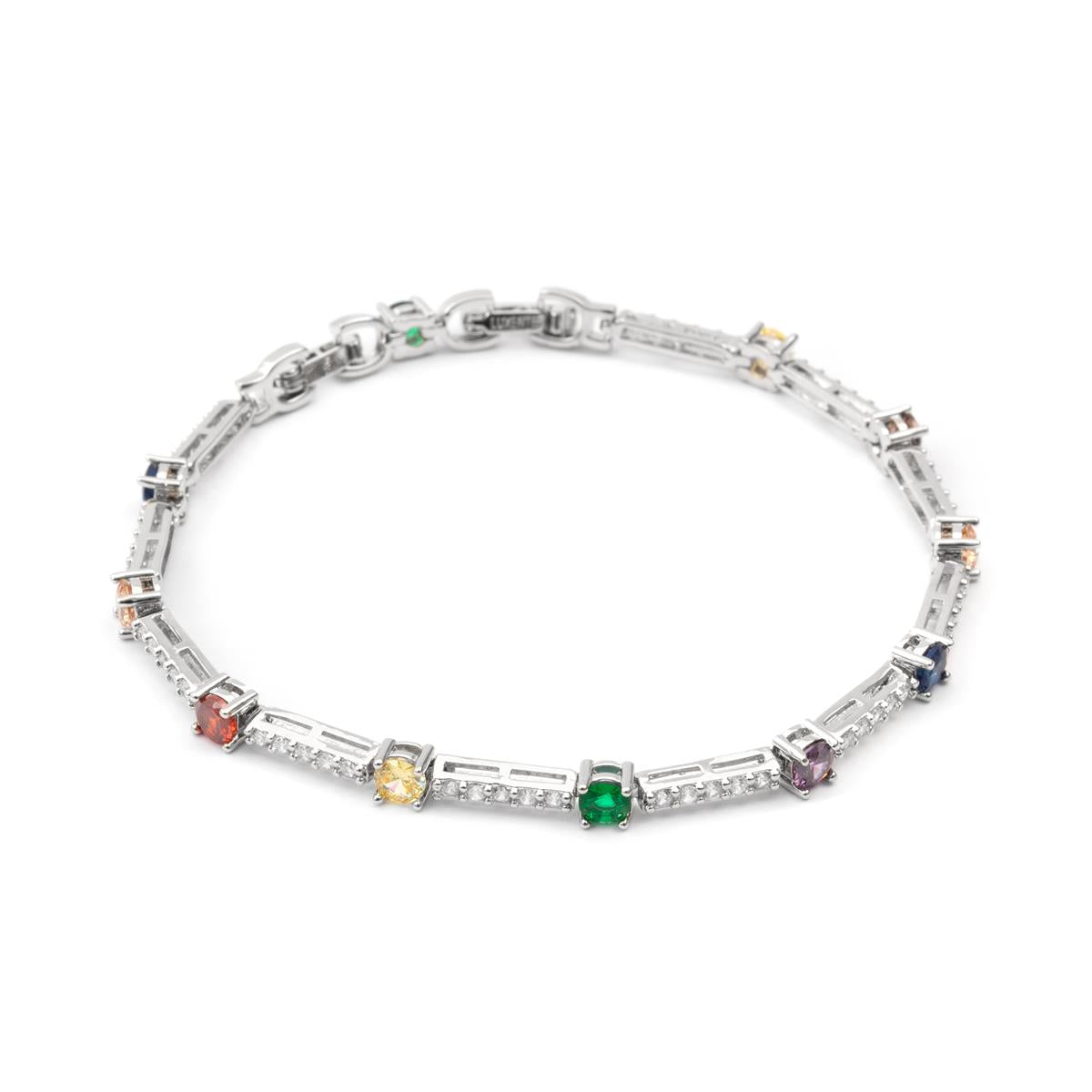 Multicolor Cubic Zirconia Bracelet with Silver Finish - Raxbou
