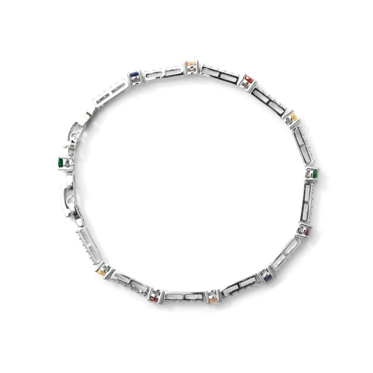 Multicolor Cubic Zirconia Bracelet with Silver Finish - Raxbou