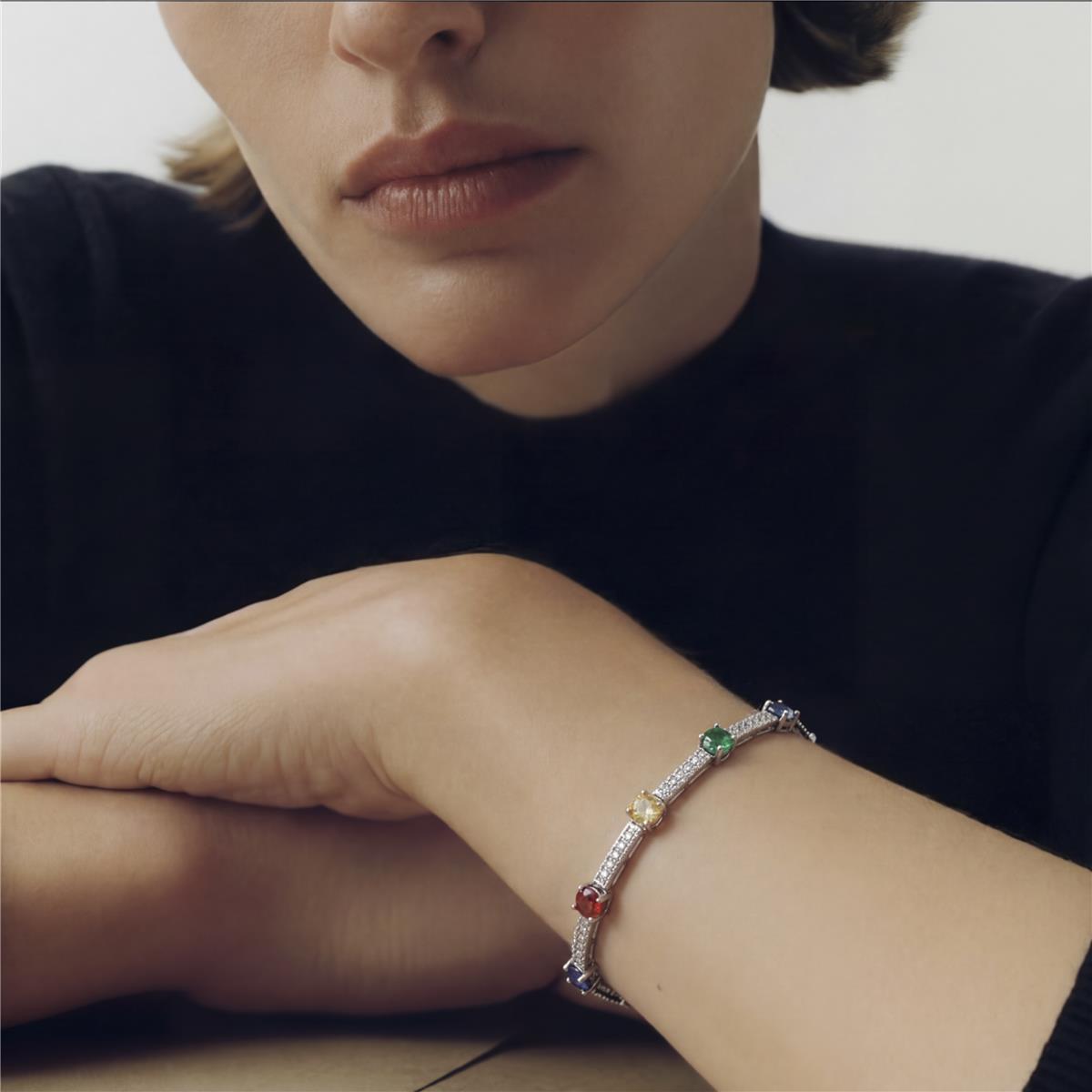 Multicolor Cubic Zirconia Bracelet with Silver Finish - Raxbou
