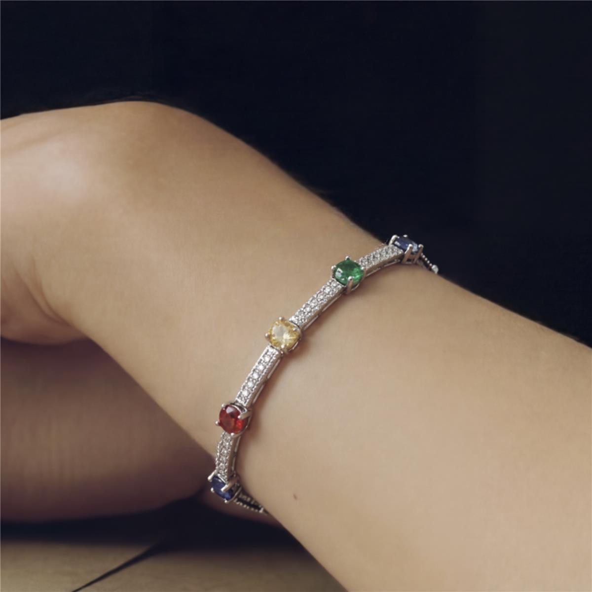 Multicolor Cubic Zirconia Bracelet with Silver Finish - Raxbou