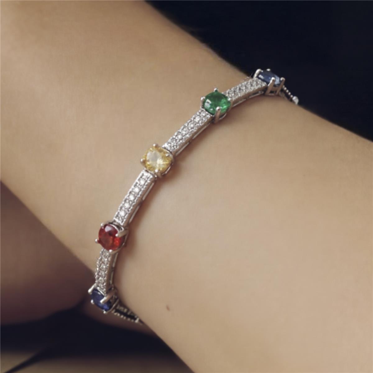 Multicolor Cubic Zirconia Bracelet with Silver Finish - Raxbou