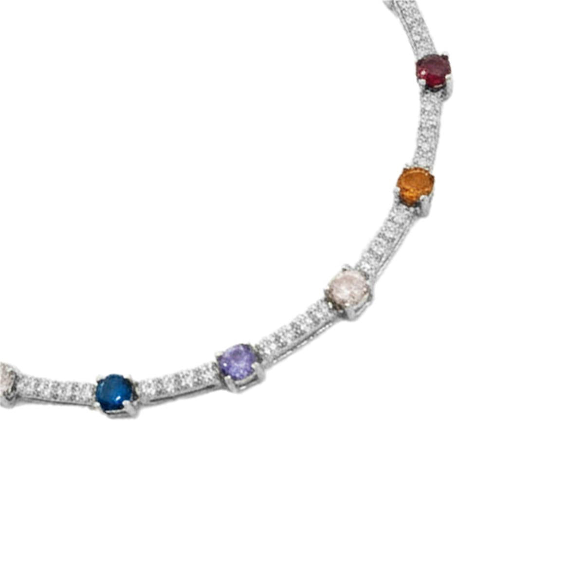 Multicolor Cubic Zirconia Bracelet with Silver Finish - Raxbou