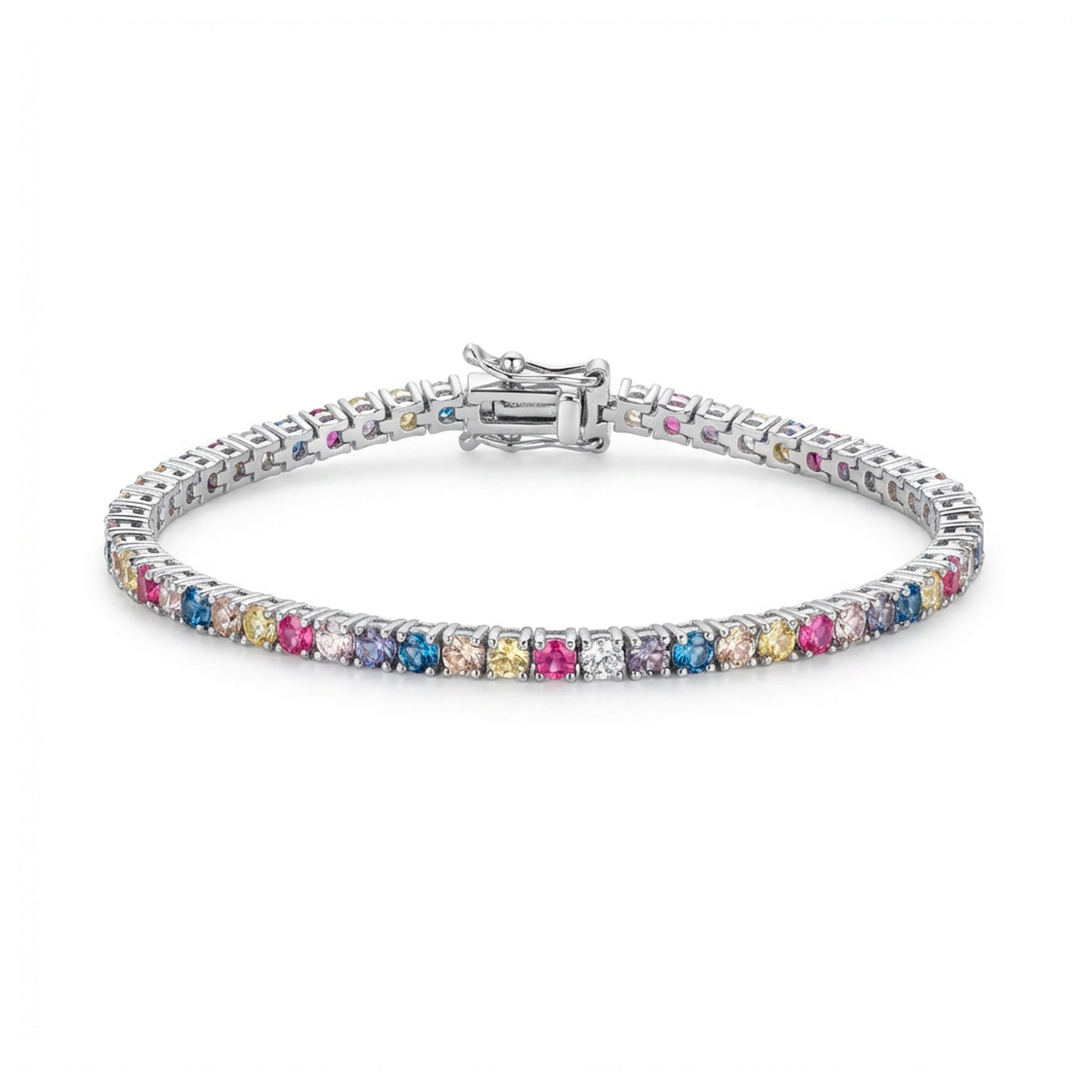 Pulsera de Circonita Multicolor Acabado En Plata - Manlor