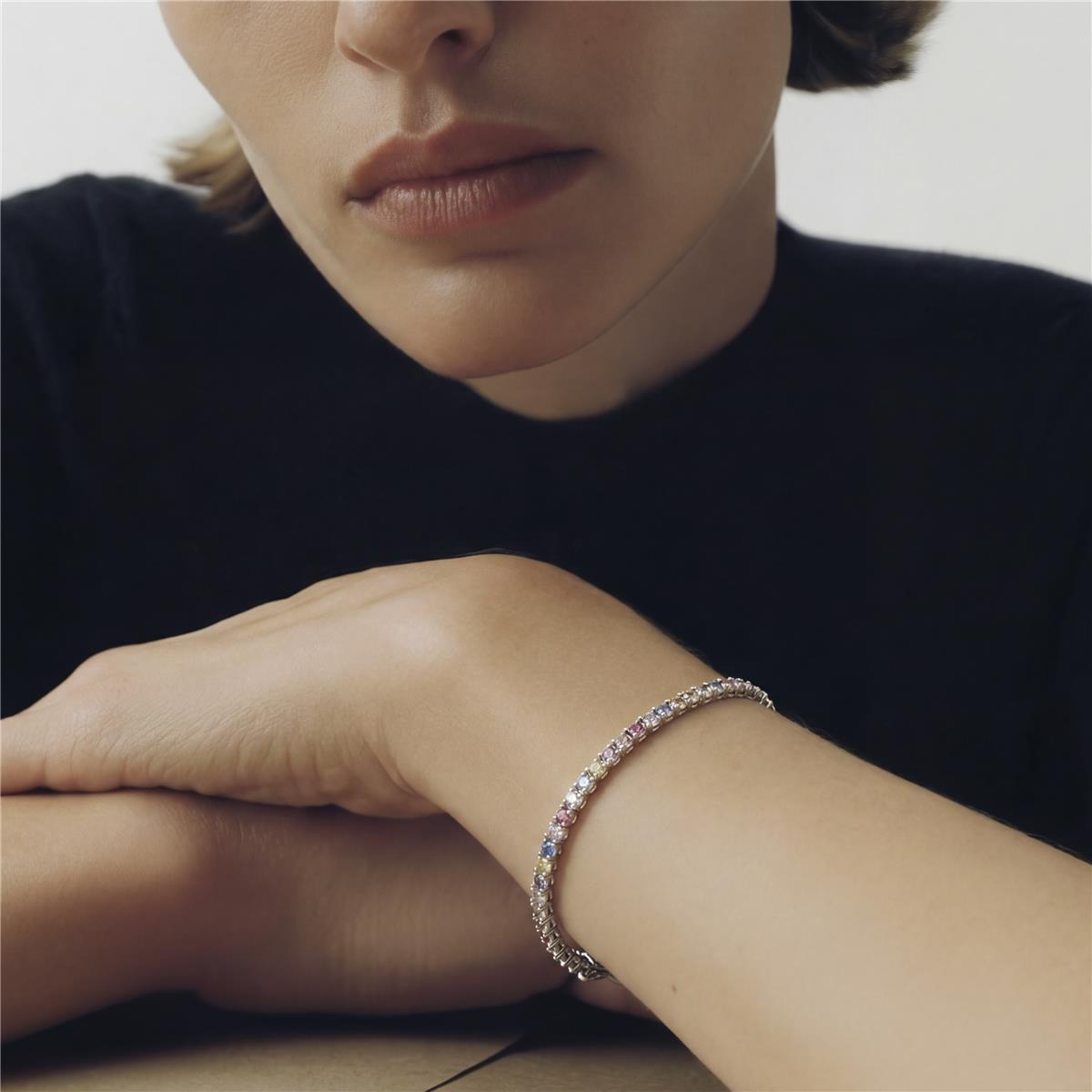 Pulsera de Circonita Multicolor Acabado En Plata - Manlor