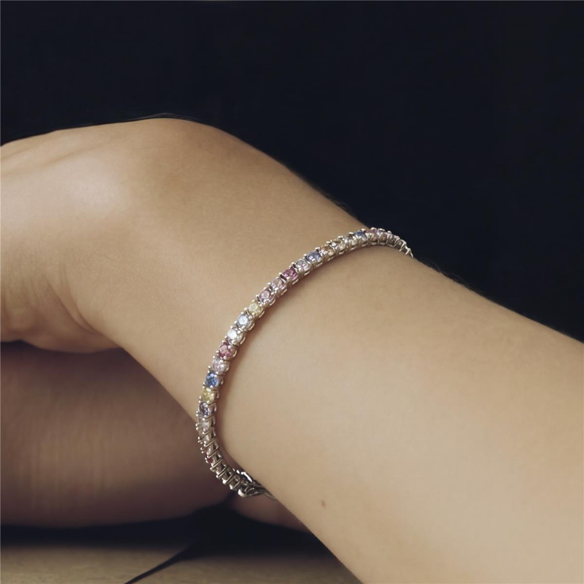 Pulsera de Circonita Multicolor Acabado En Plata - Manlor