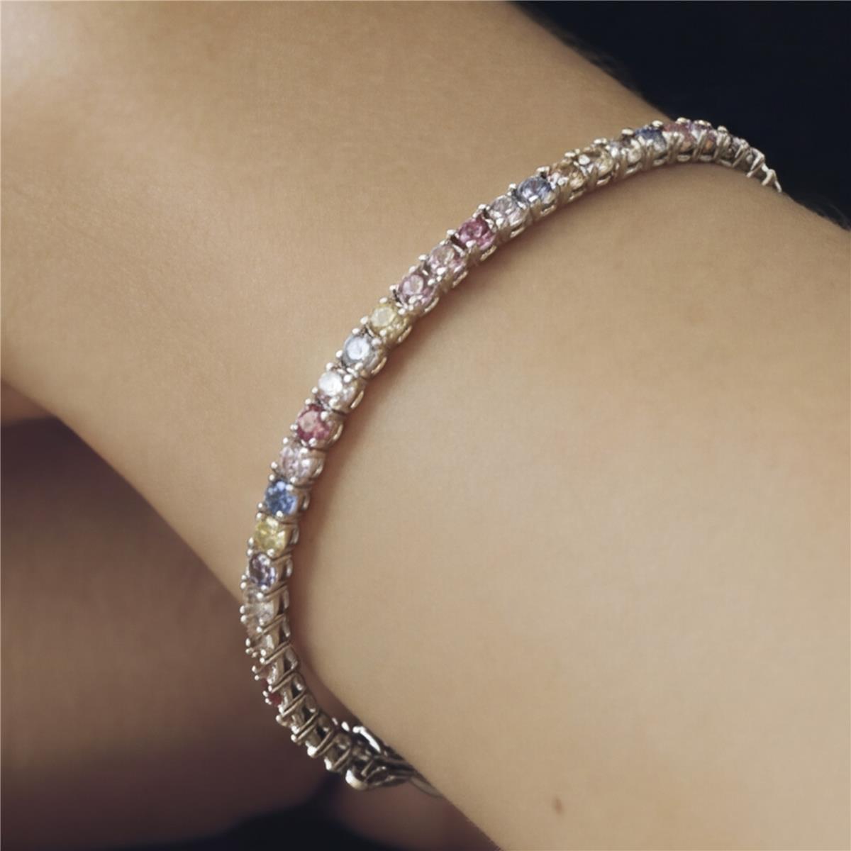 Pulsera de Circonita Multicolor Acabado En Plata - Manlor