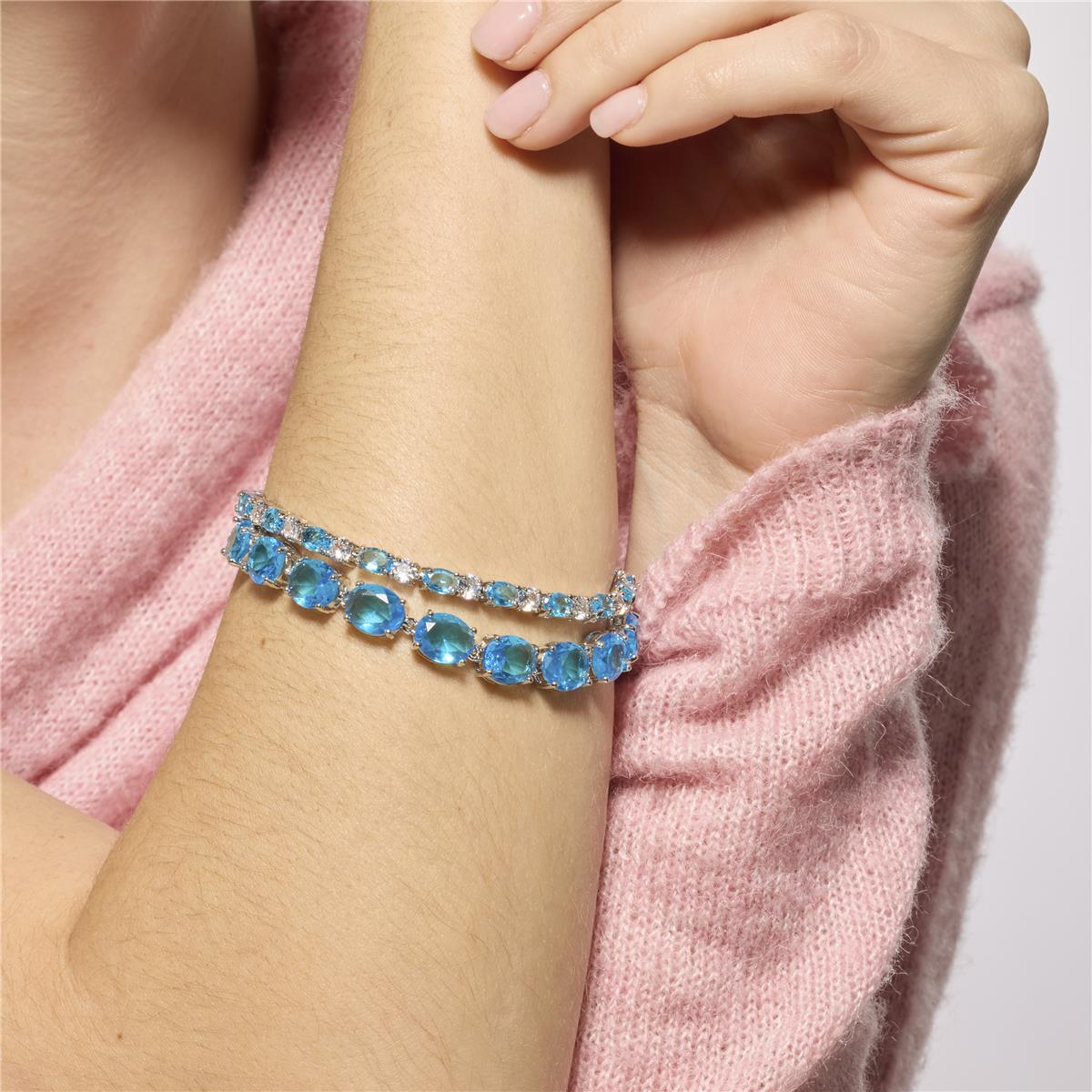 Pulsera acabado plata y Circonita Aguamarina - Libsi