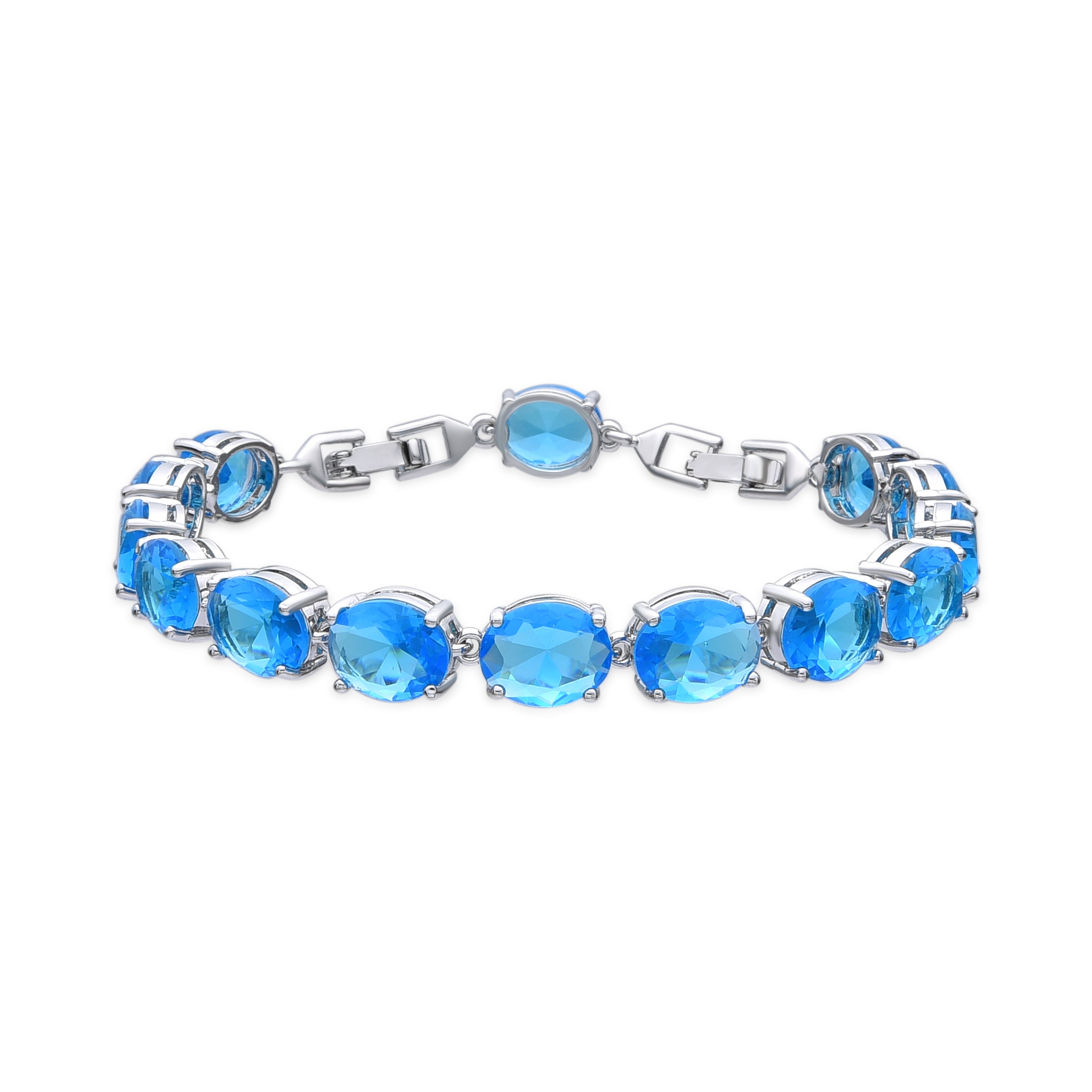 Bracelet finition argent et zirconite aigue-marine - Nou