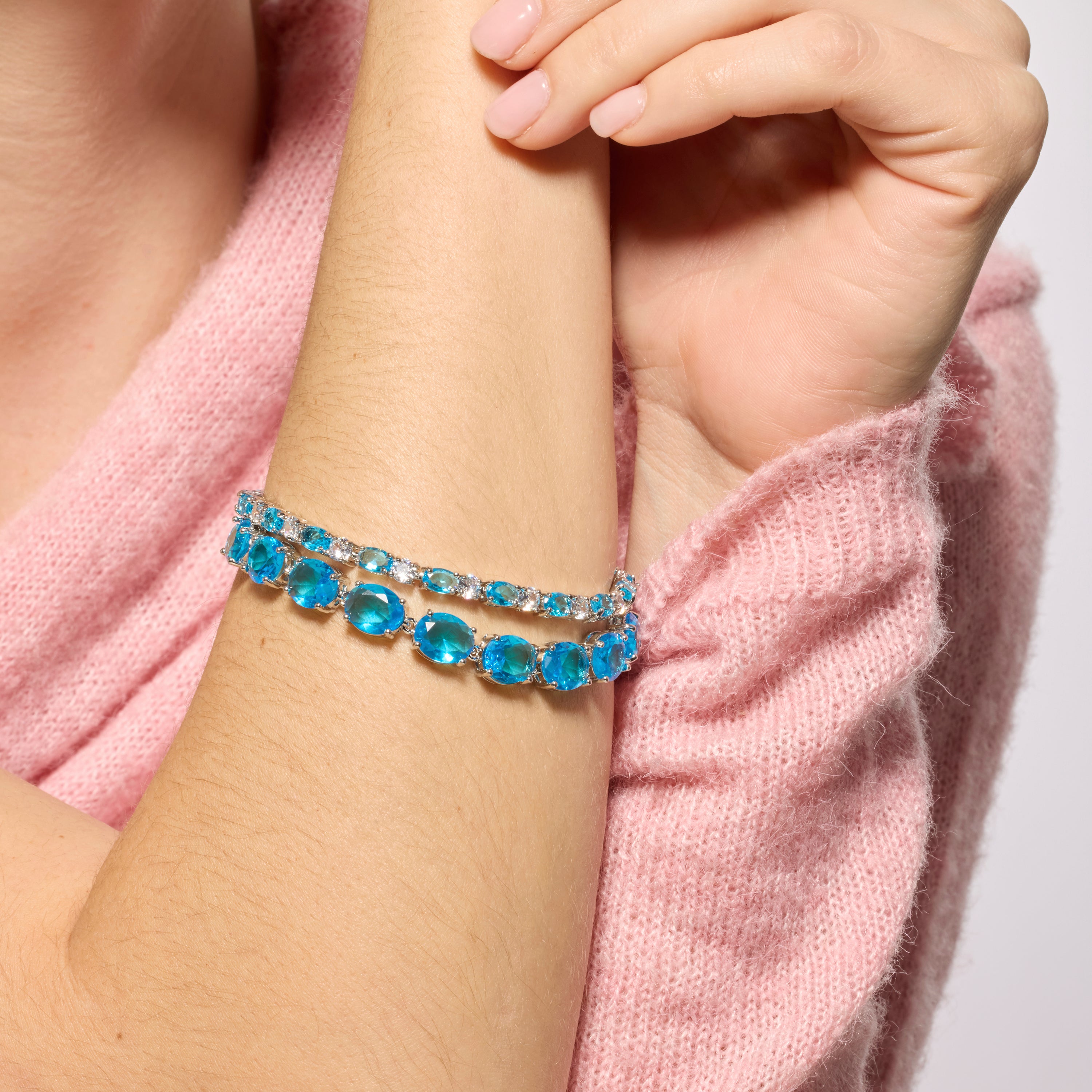 Bracelet finition argent et zirconite aigue-marine - Nou