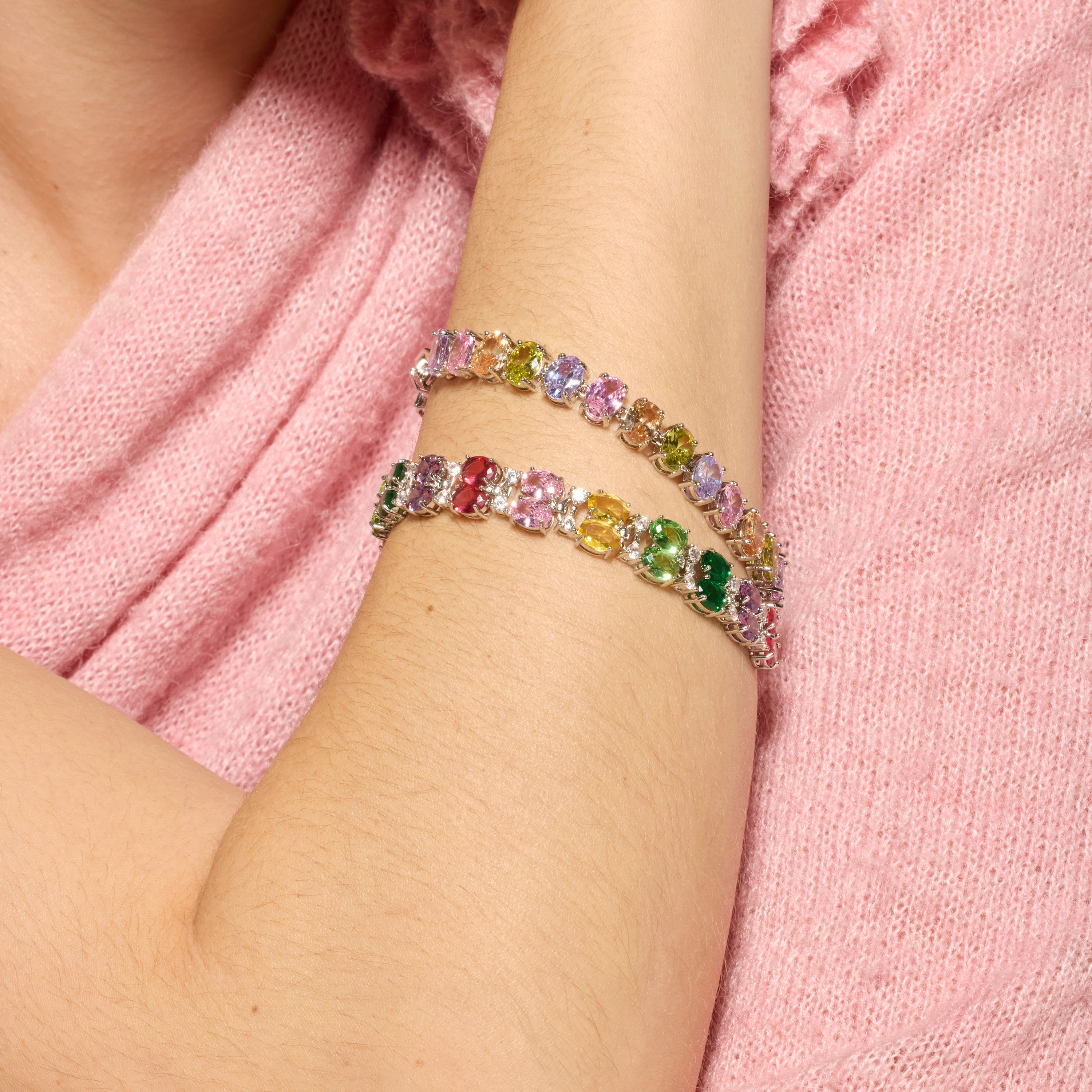 Bracelet finition argent et zircon multicolore - Raiqe