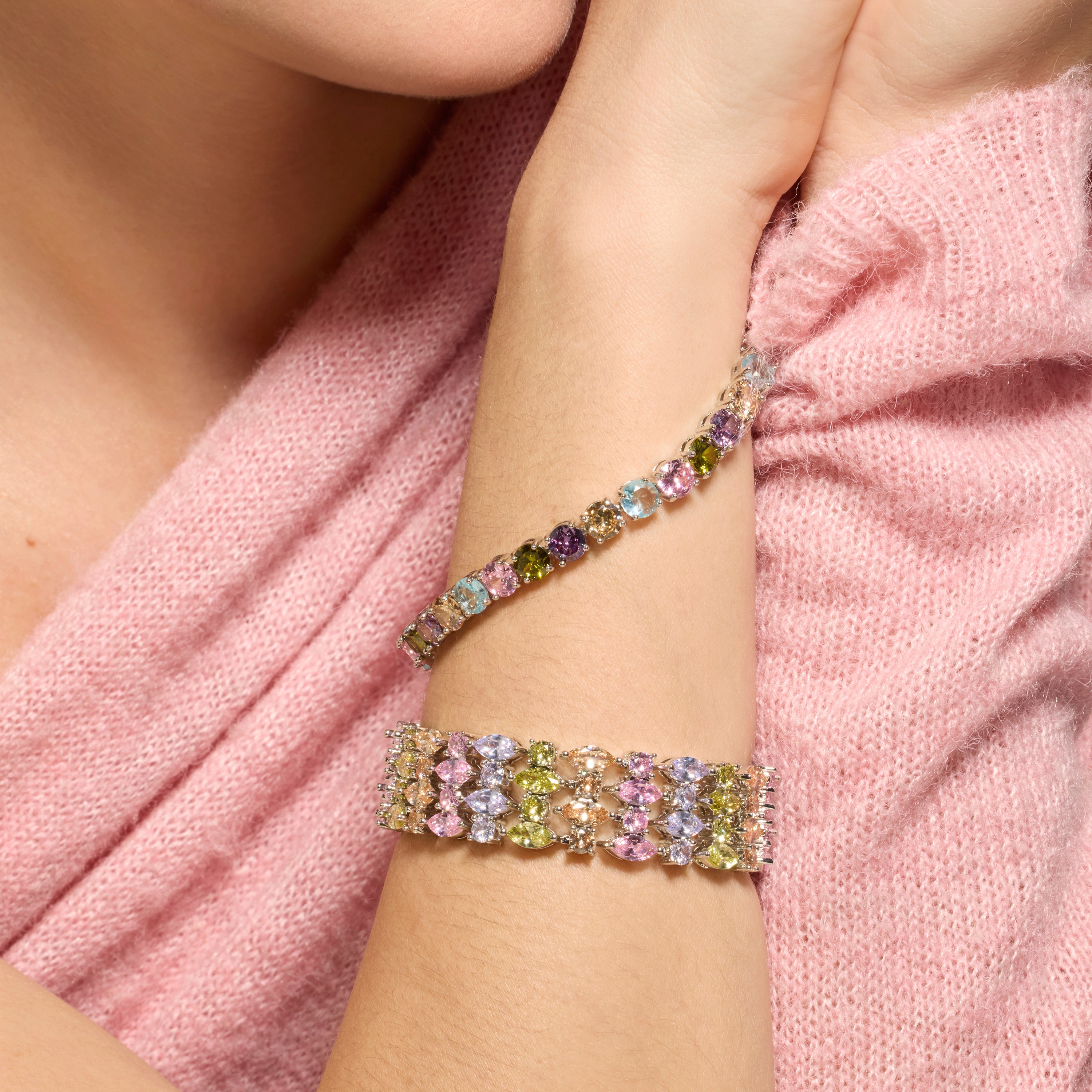 Bracelet finition argent et zircon multicolore - Reyat