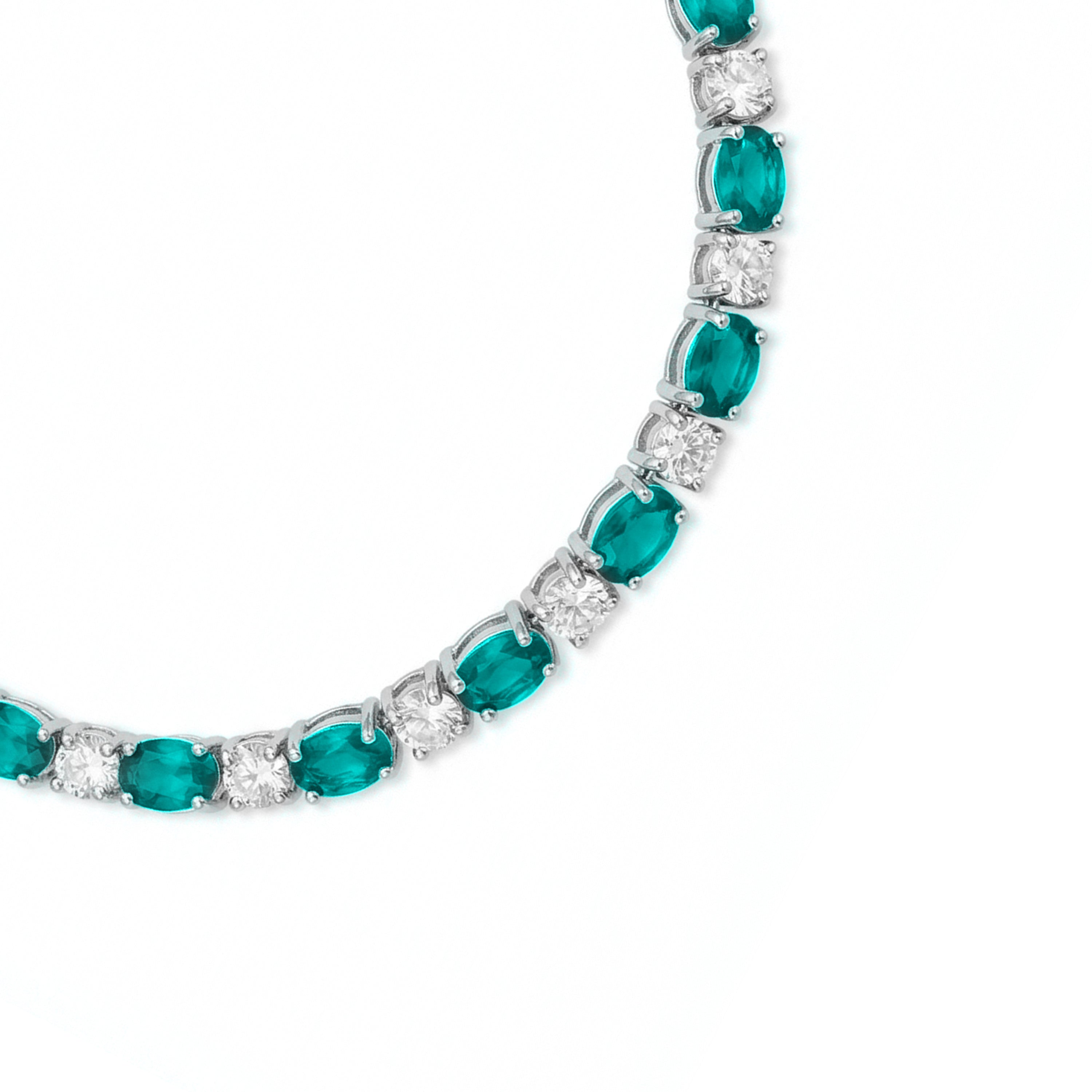 Pulseira de Quartzo Hidrotermal Verde Paraíba com acabamento em ródio - Manlor