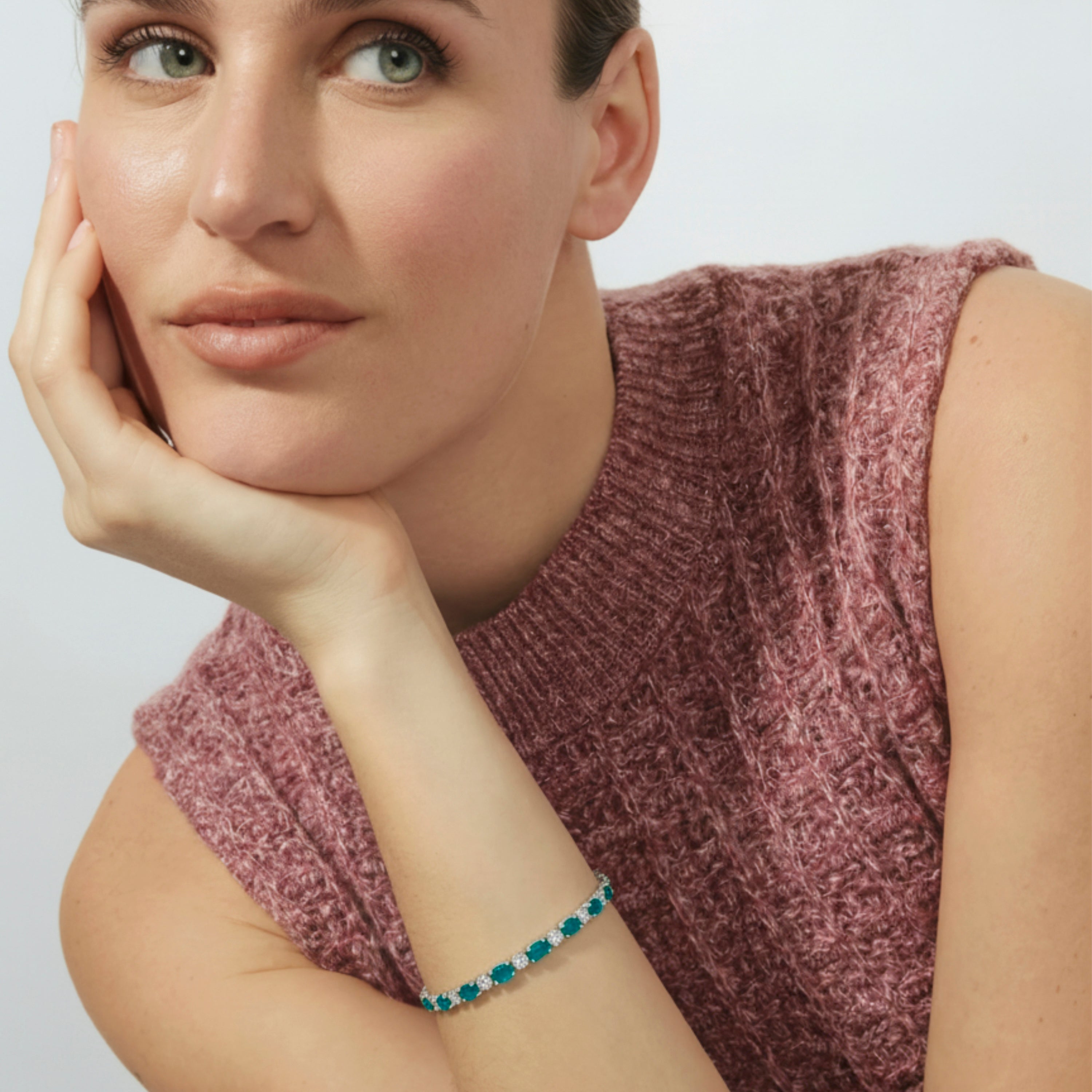 Pulsera de Cuarzo Hidrotermal Verde Paraiba acabado en rodio - Manlor