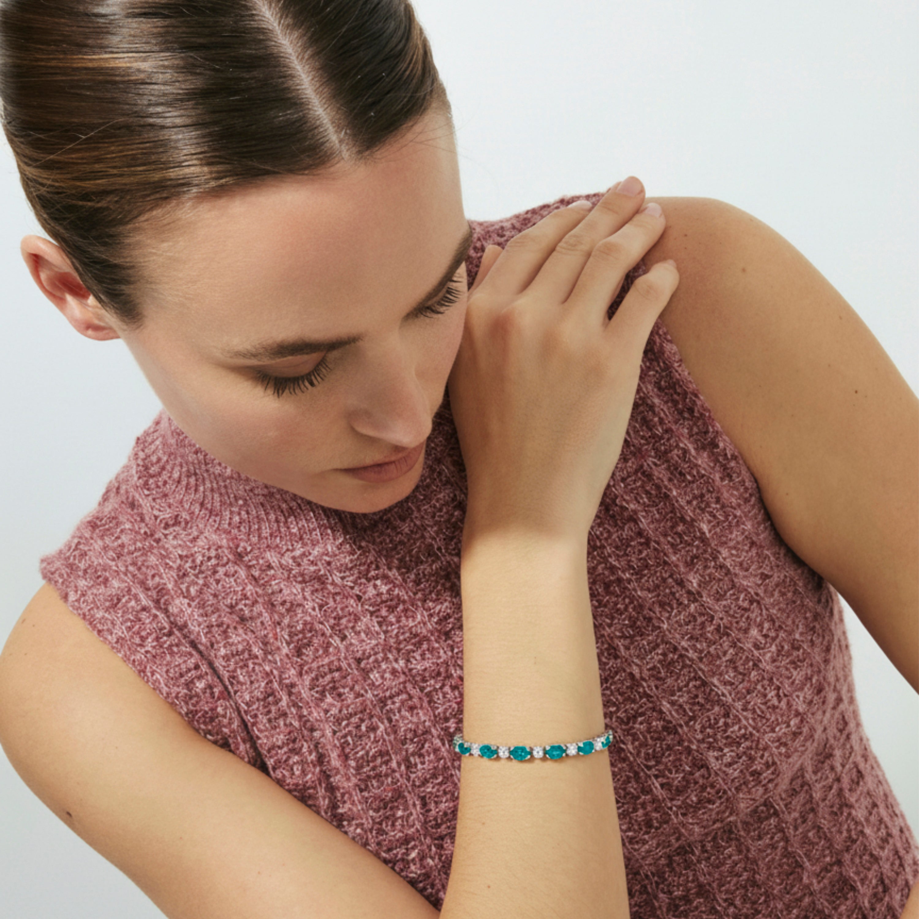 Pulseira de Quartzo Hidrotermal Verde Paraíba com acabamento em ródio - Manlor