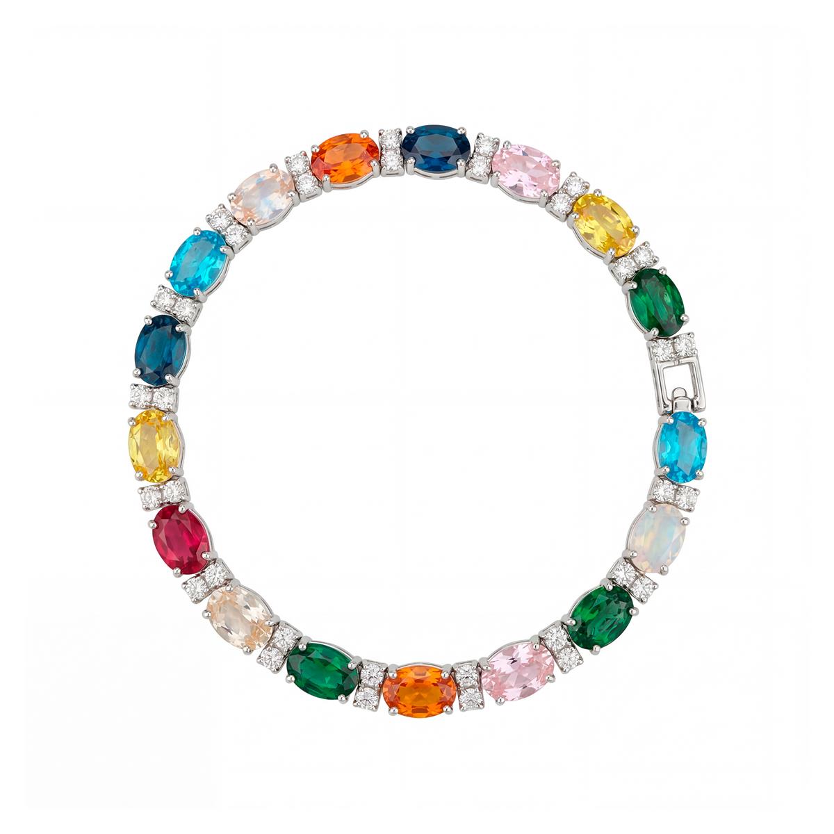 Bracciale con zirconi multicolore finitura in rodio - Kaime