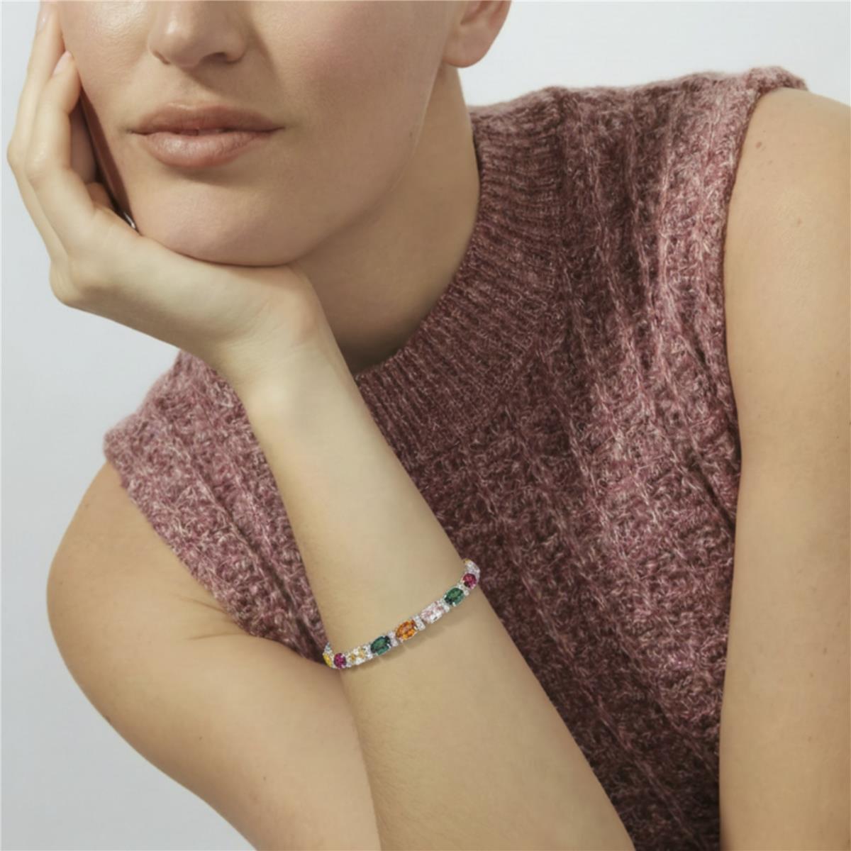 Bracciale con zirconi multicolore finitura in rodio - Kaime