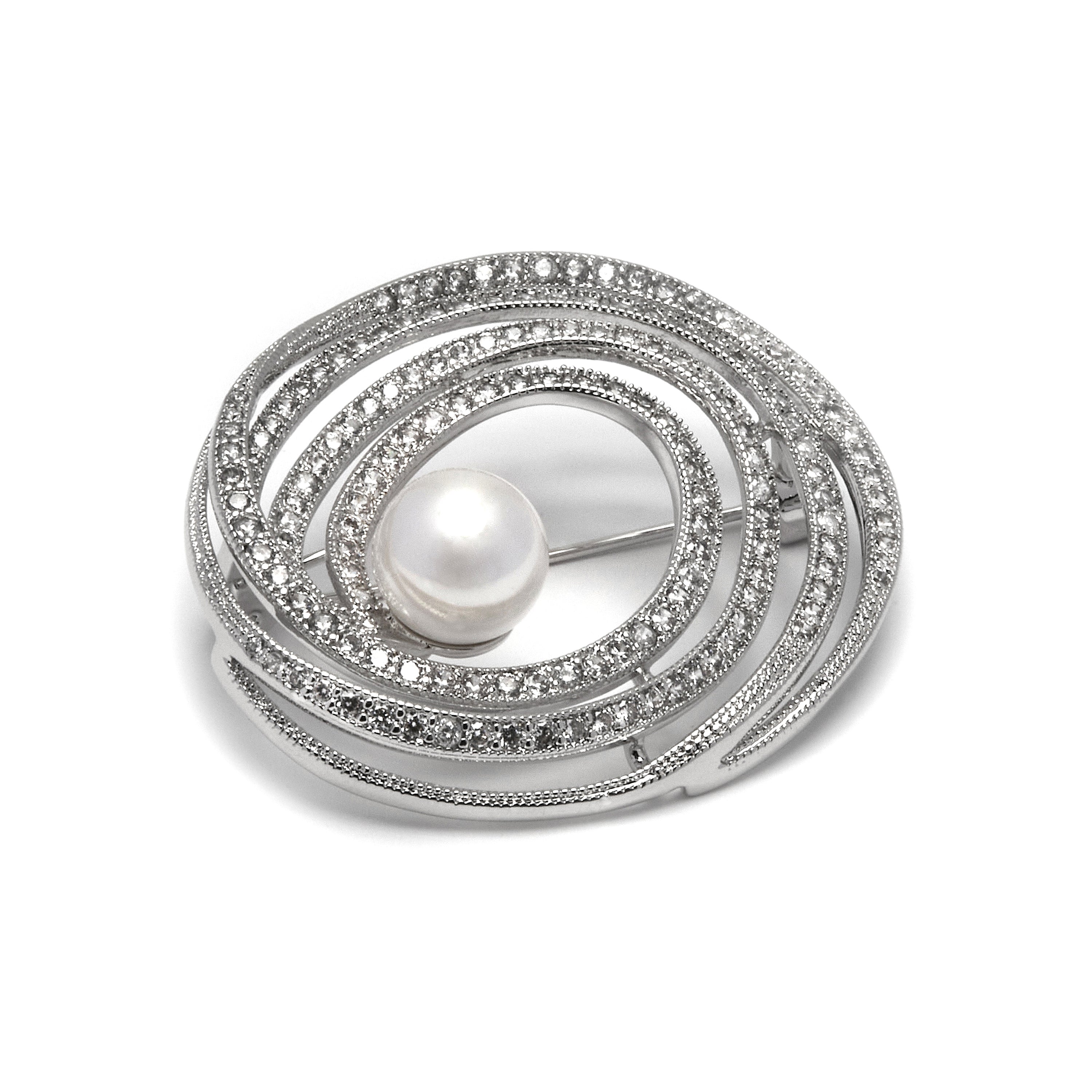 Broche com zircónia brilhante acabamento prata - Telah