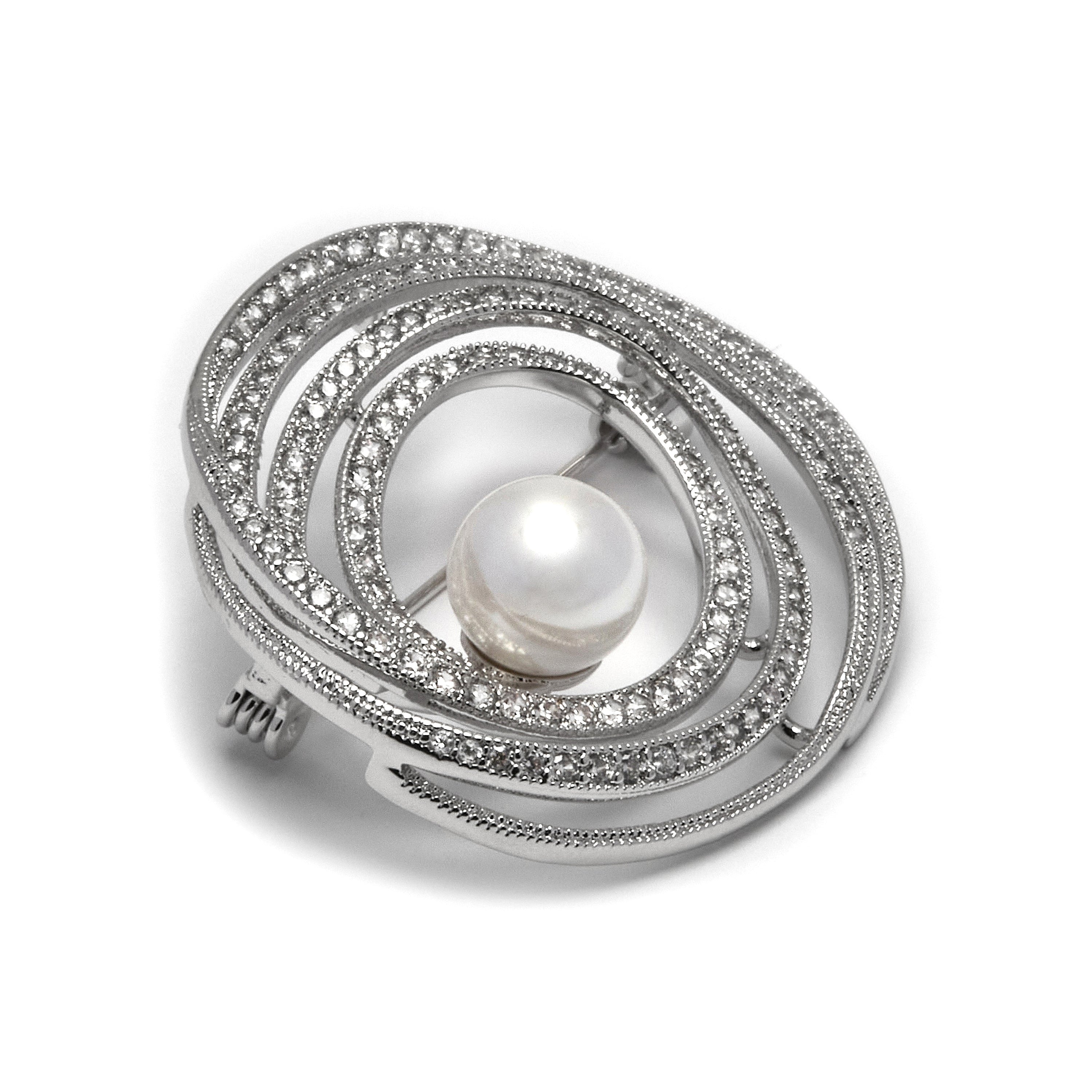 Broche com zircónia brilhante acabamento prata - Telah