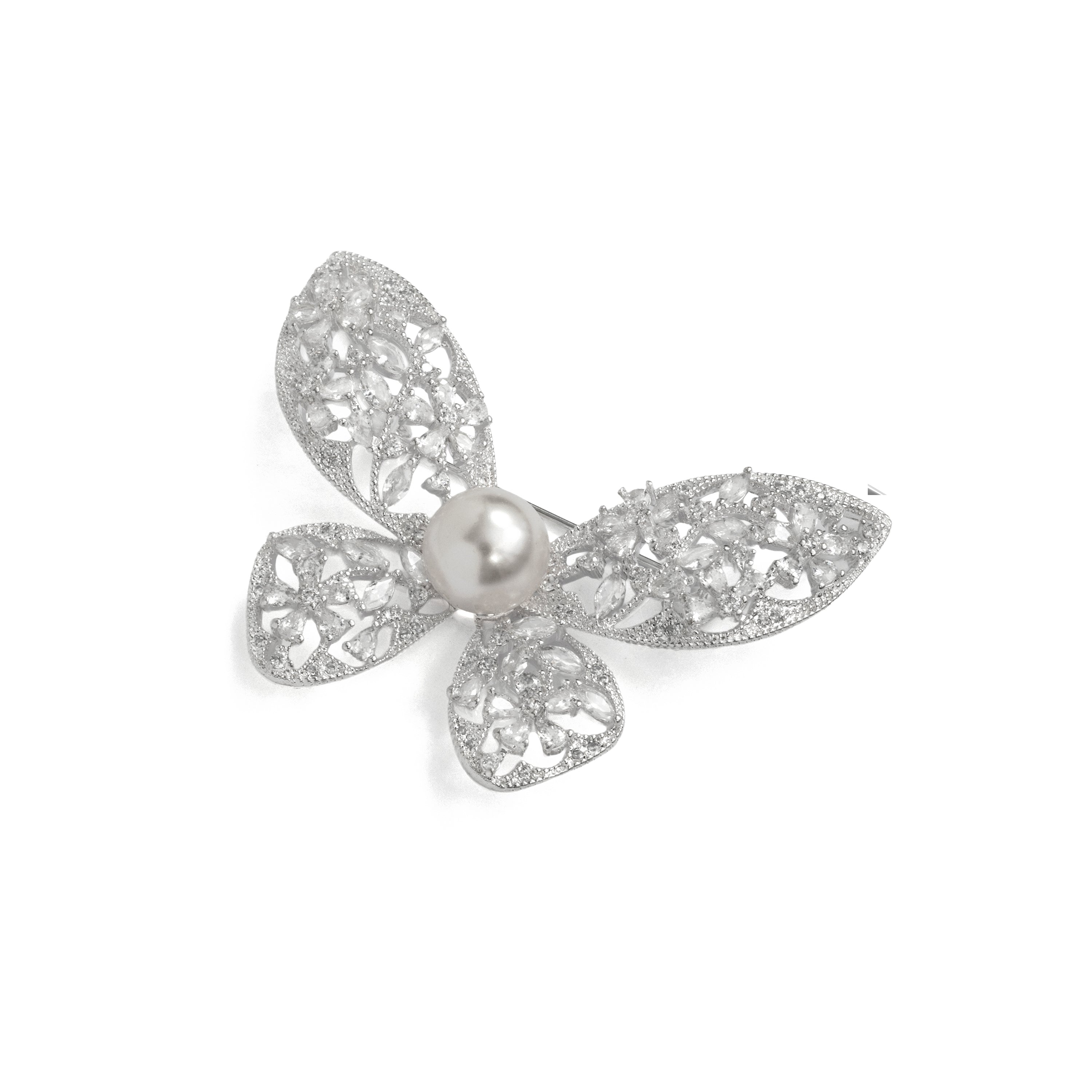 Broche de Perla Blanca acabado en rodio - Evsam