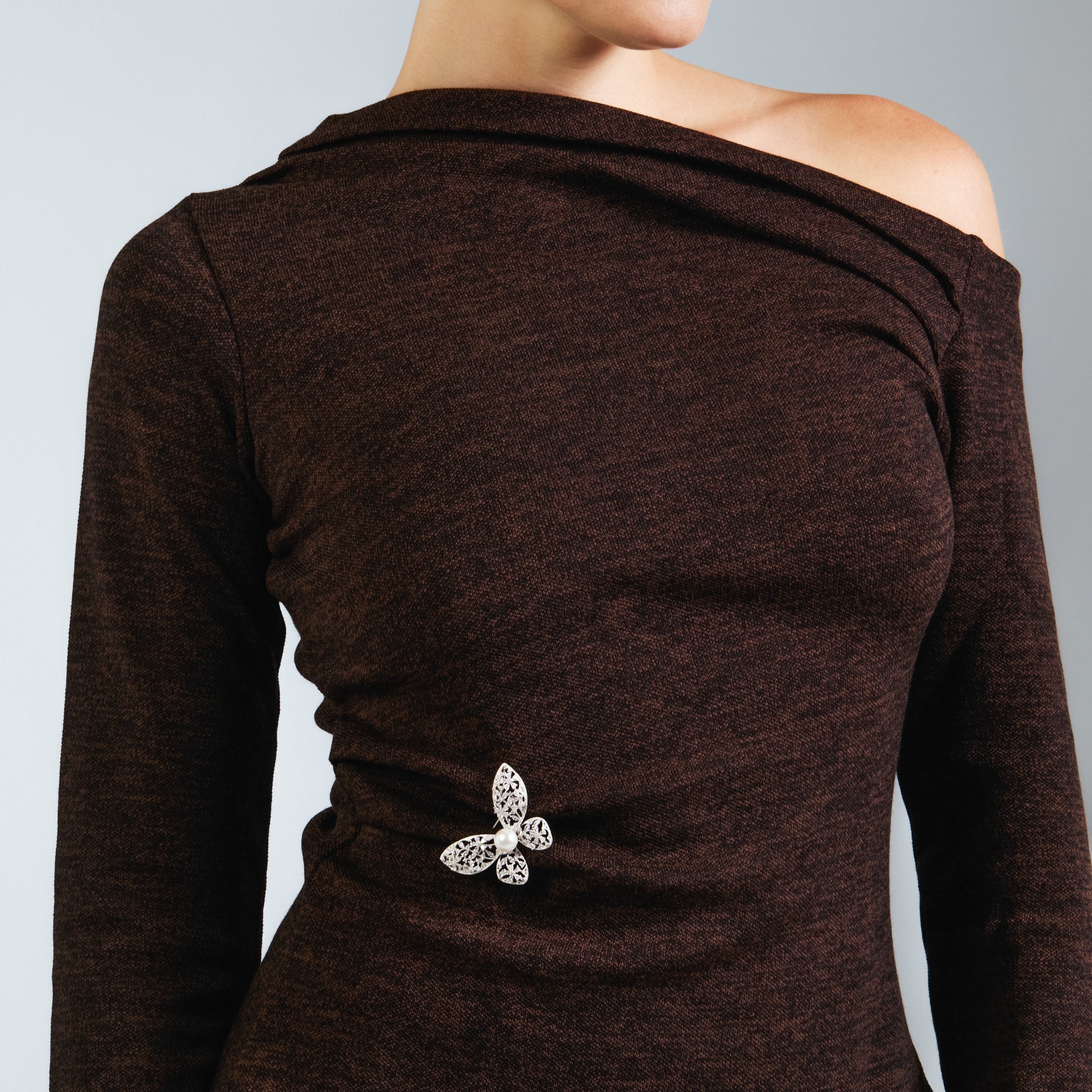 Broche de Perla Blanca acabado en rodio - Evsam