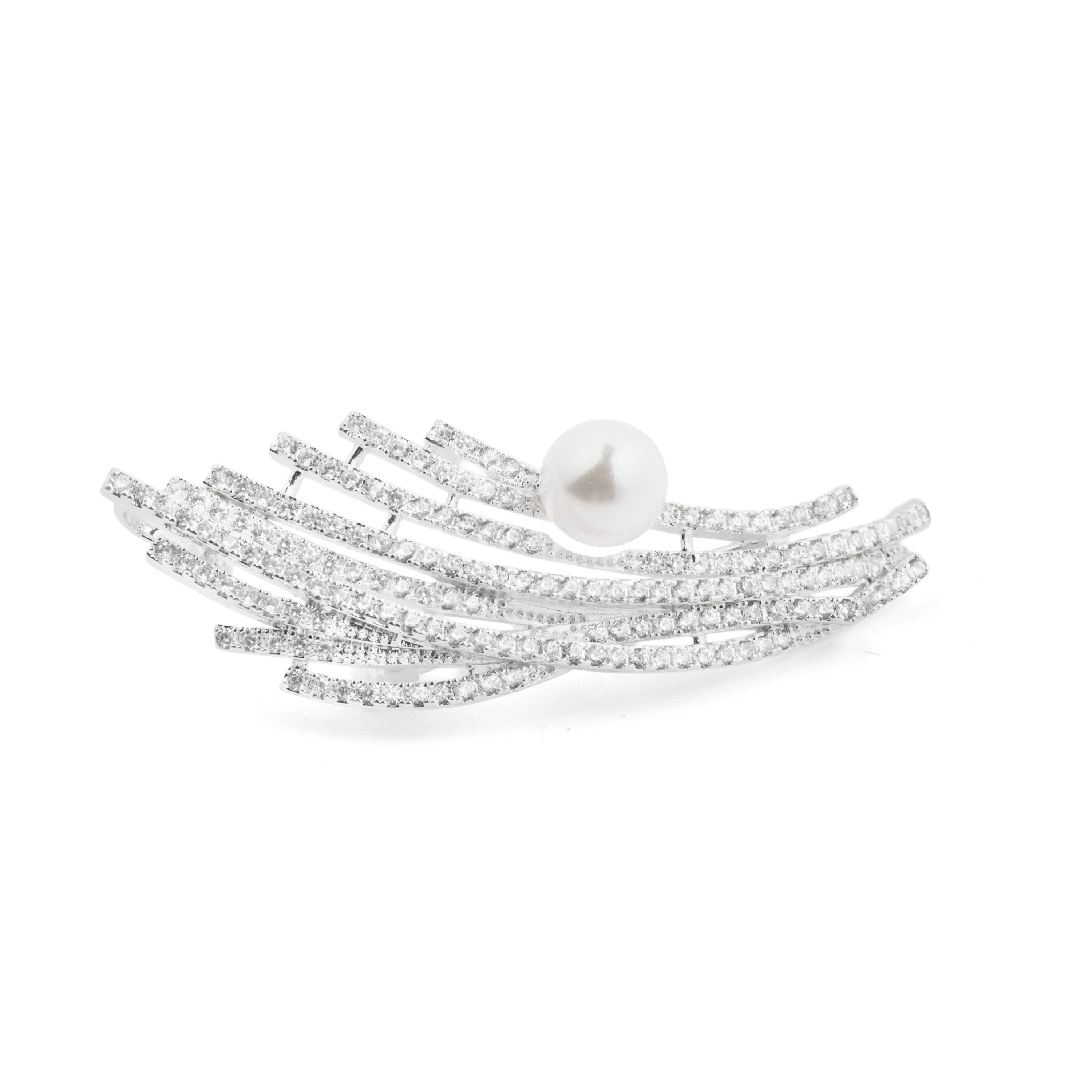 White Pearl Brooch finished in 925 Sterling Silver - Mariso