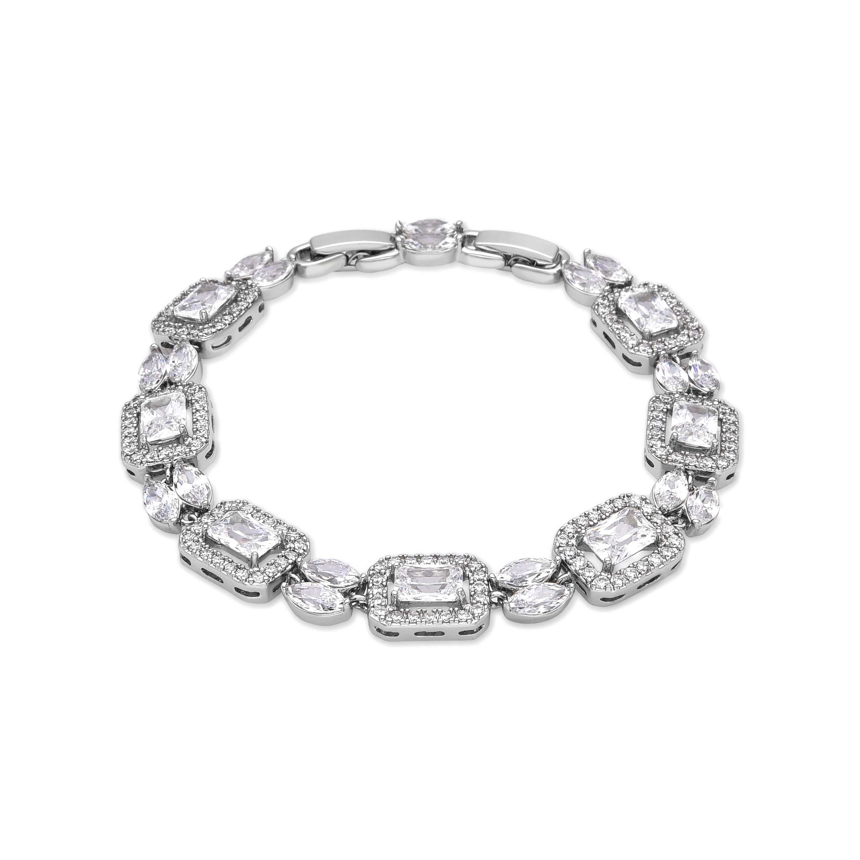 Armband mit glänzendem Zirkonia, Silber-Finish - Neda