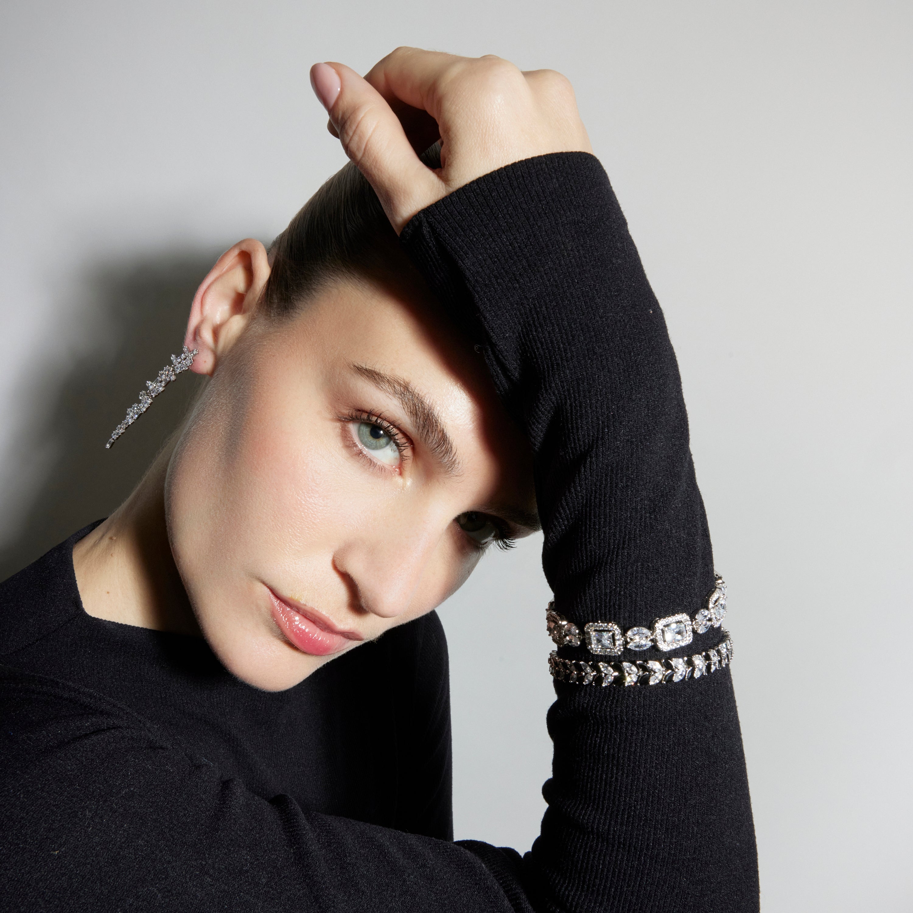 Onyx Zirconia Bracelet Silver Finish - Mabela