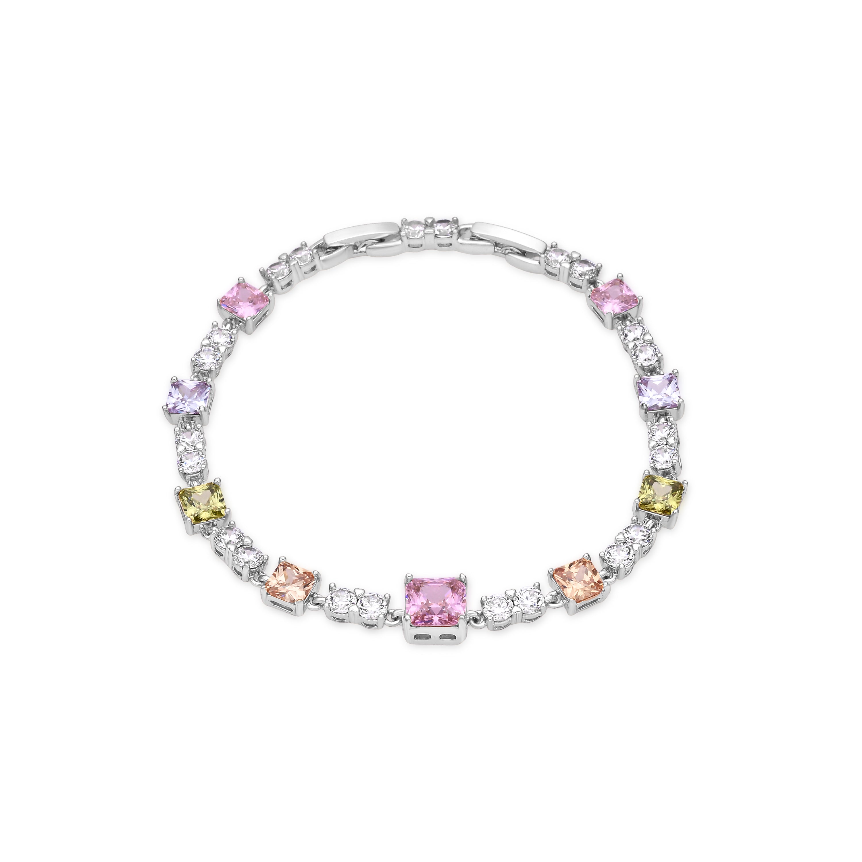 Bracciale con zirconi multicolore finitura in rodio - Rewish