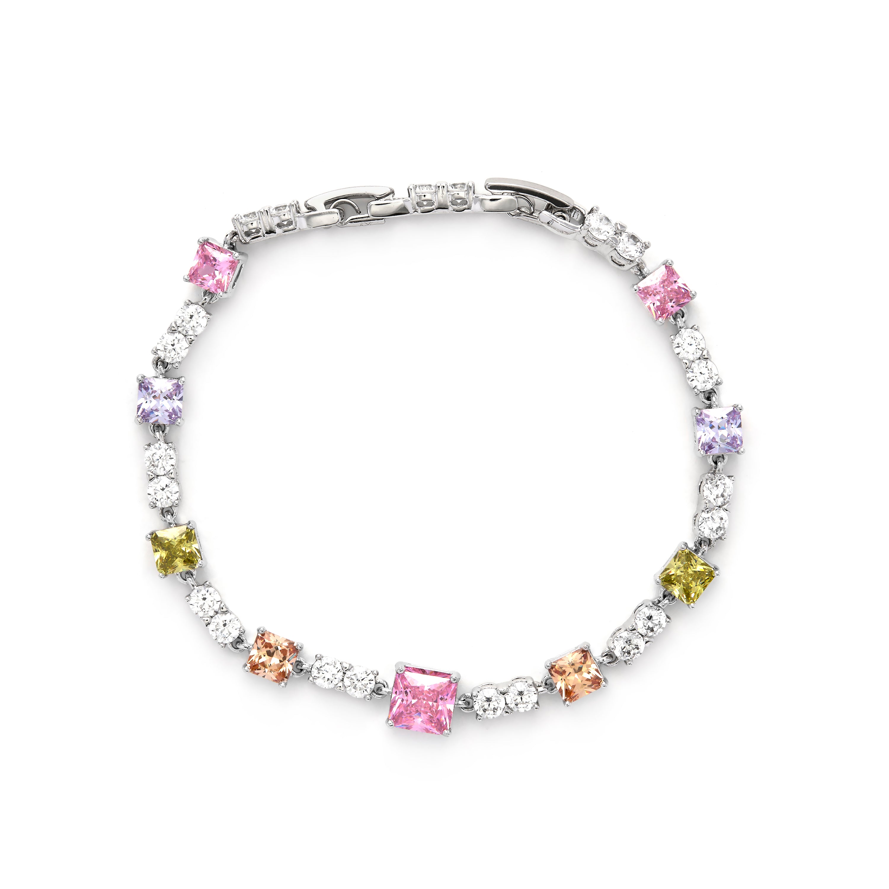 Bracciale con zirconi multicolore finitura in rodio - Rewish