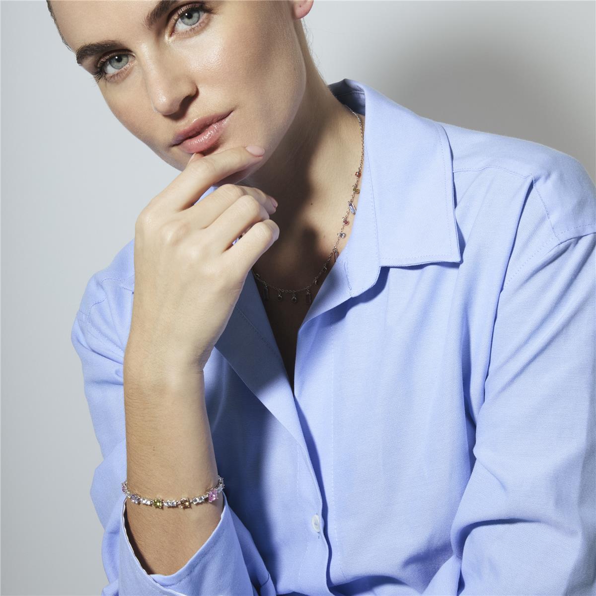 Bracciale con zirconi multicolore finitura in rodio - Rewish