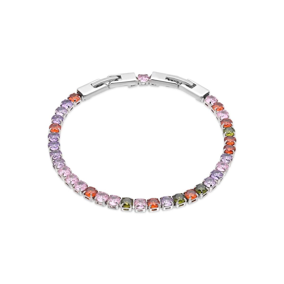 Bracelet en alliage de métal et zircon multicolore finition rhodiée - Frede