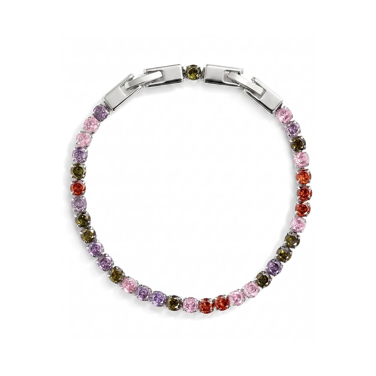 Bracelet en alliage de métal et zircon multicolore finition rhodiée - Frede